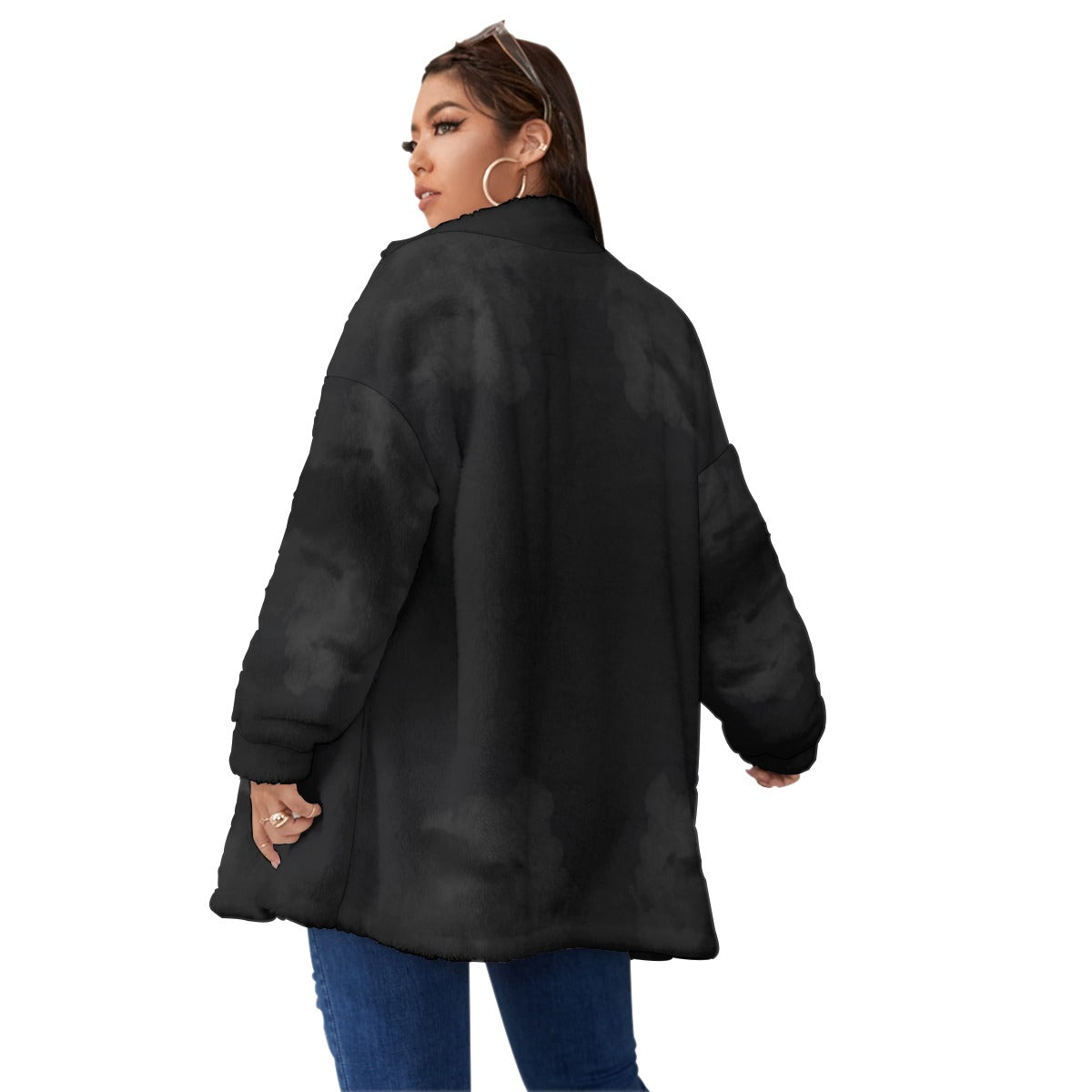 Unisex Borg Fleece Stand-up Collar Coat With Zipper Closure(Plus Size)