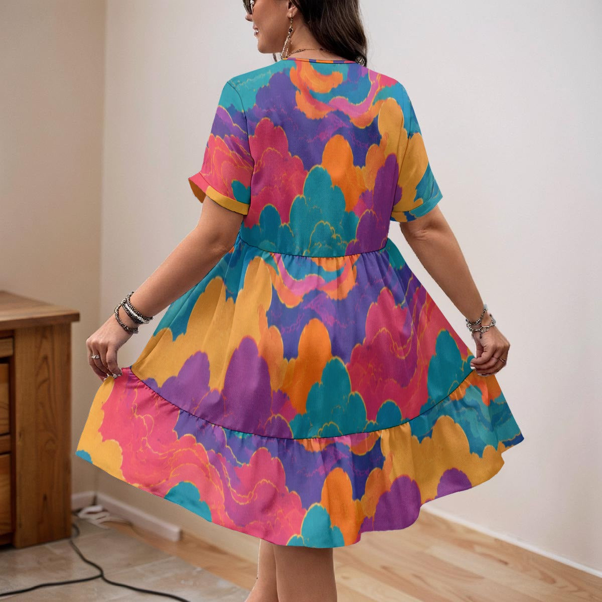 Women's Floral V-Neck Short Sleeve Dress by O’Nimbus – view 3