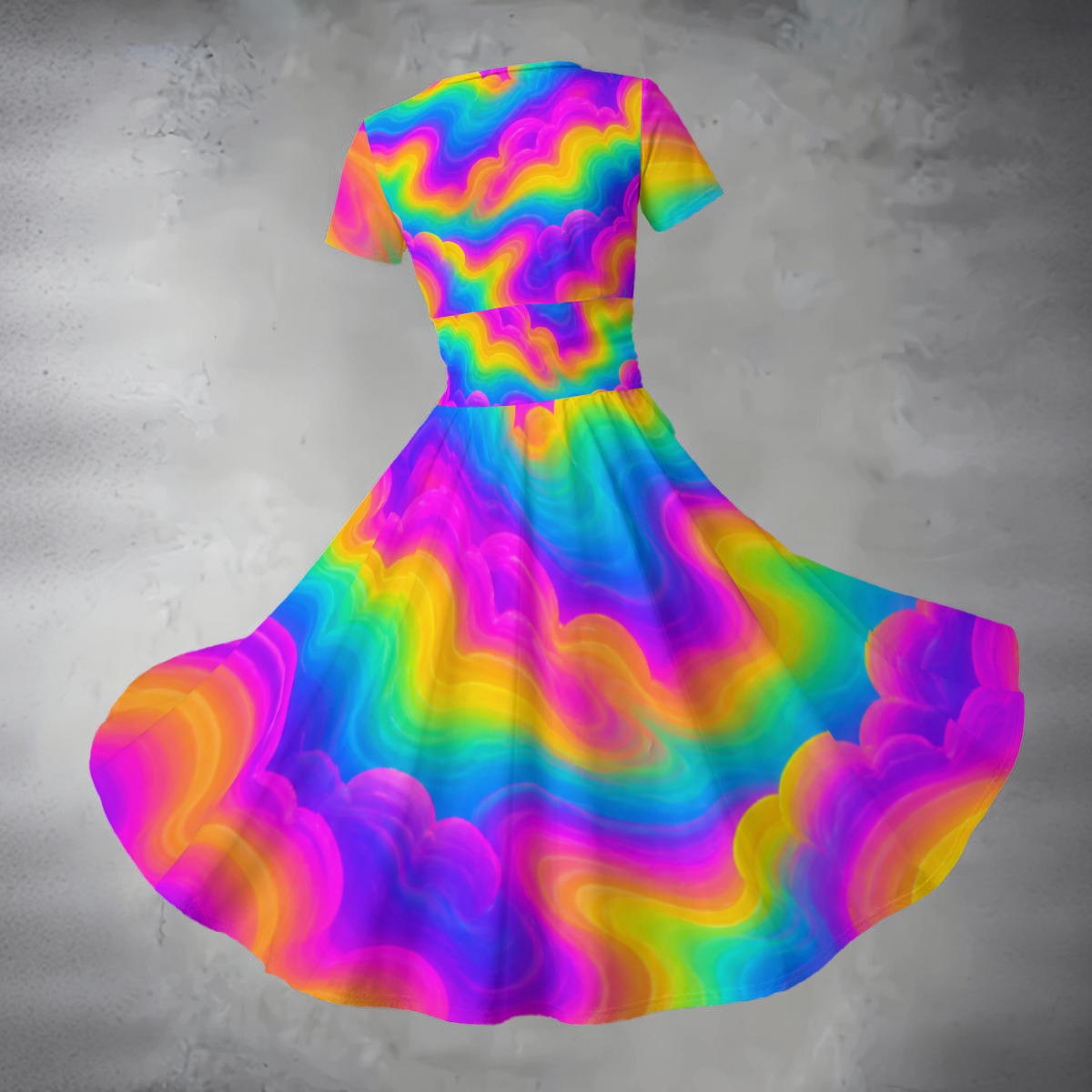 All-over Print Women's Short Sleeve V Neck Midi Dress