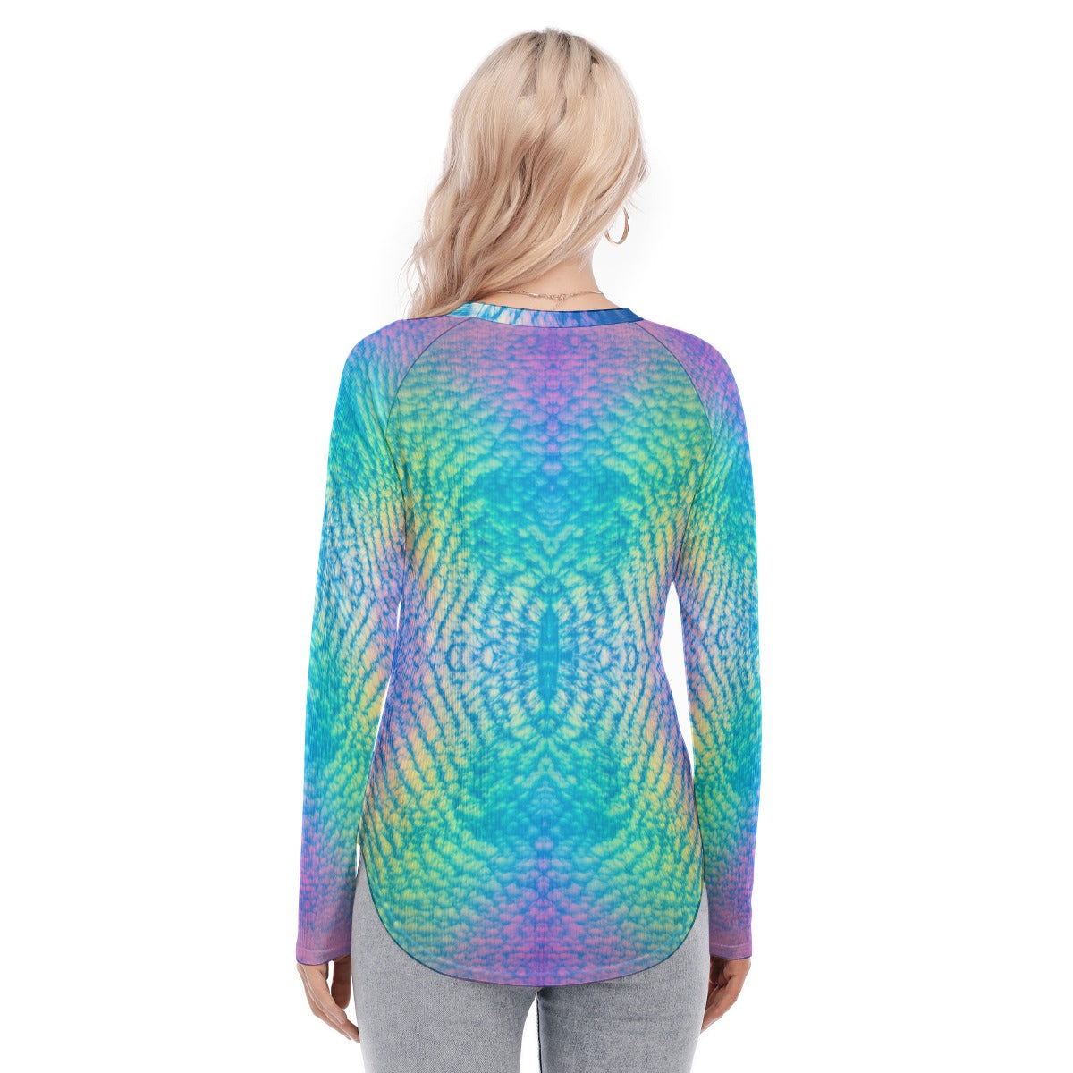 Women's Raglan Sleeves U-Shaped Hem Long Sleeves Blouse
