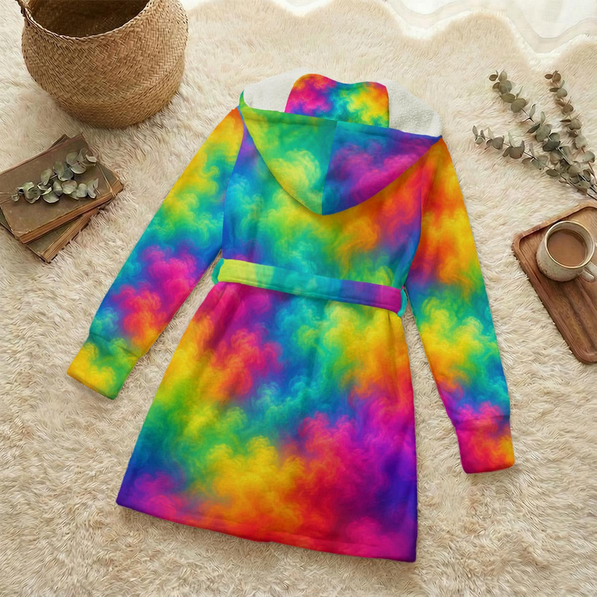Unisex Flannel Hooded Robe With Eye Mask
