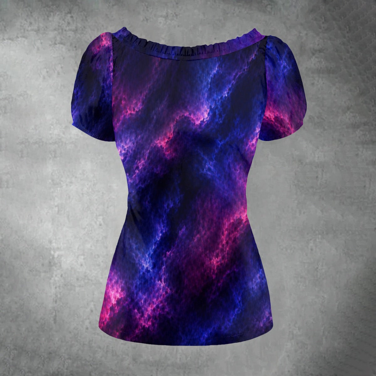All-over print Women's Puff Sleeve Pleated Shirt