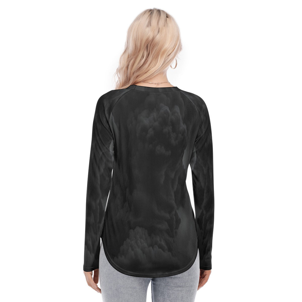 Women's Raglan Sleeves U-Shaped Hem Long Sleeves Blouse