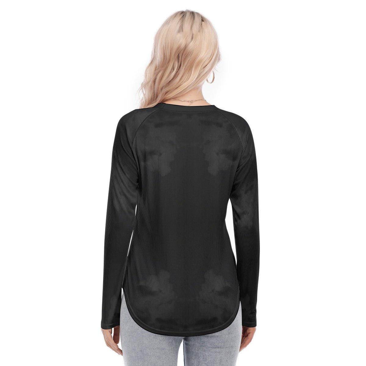 Women's Raglan Sleeves U-Shaped Hem Long Sleeves Blouse
