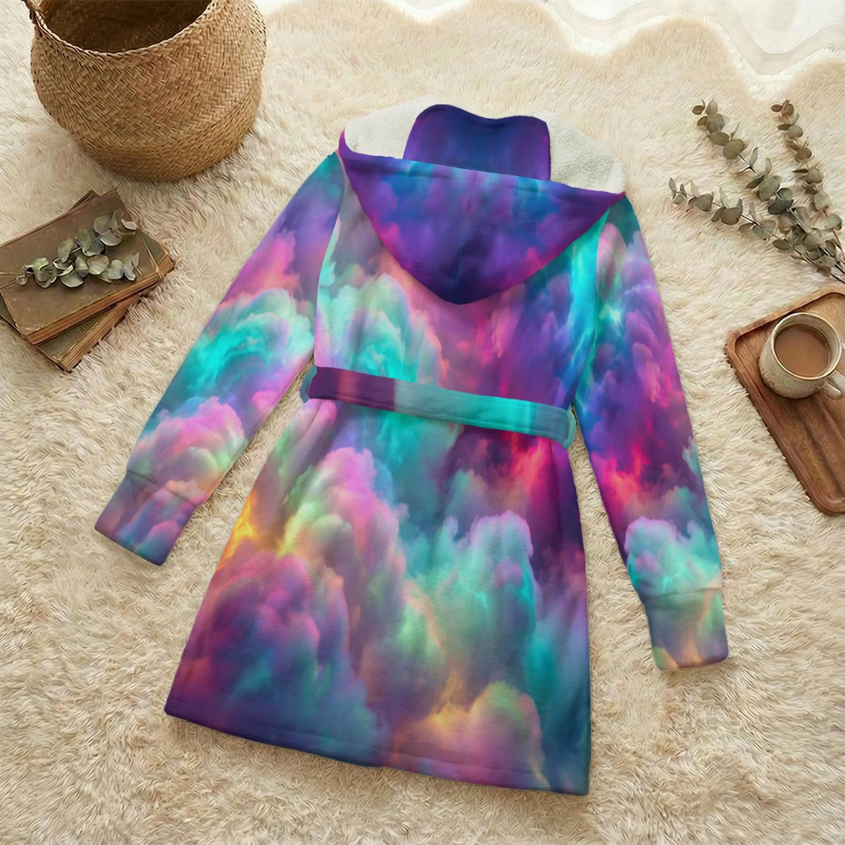 Unisex Flannel Hooded Robe With Eye Mask
