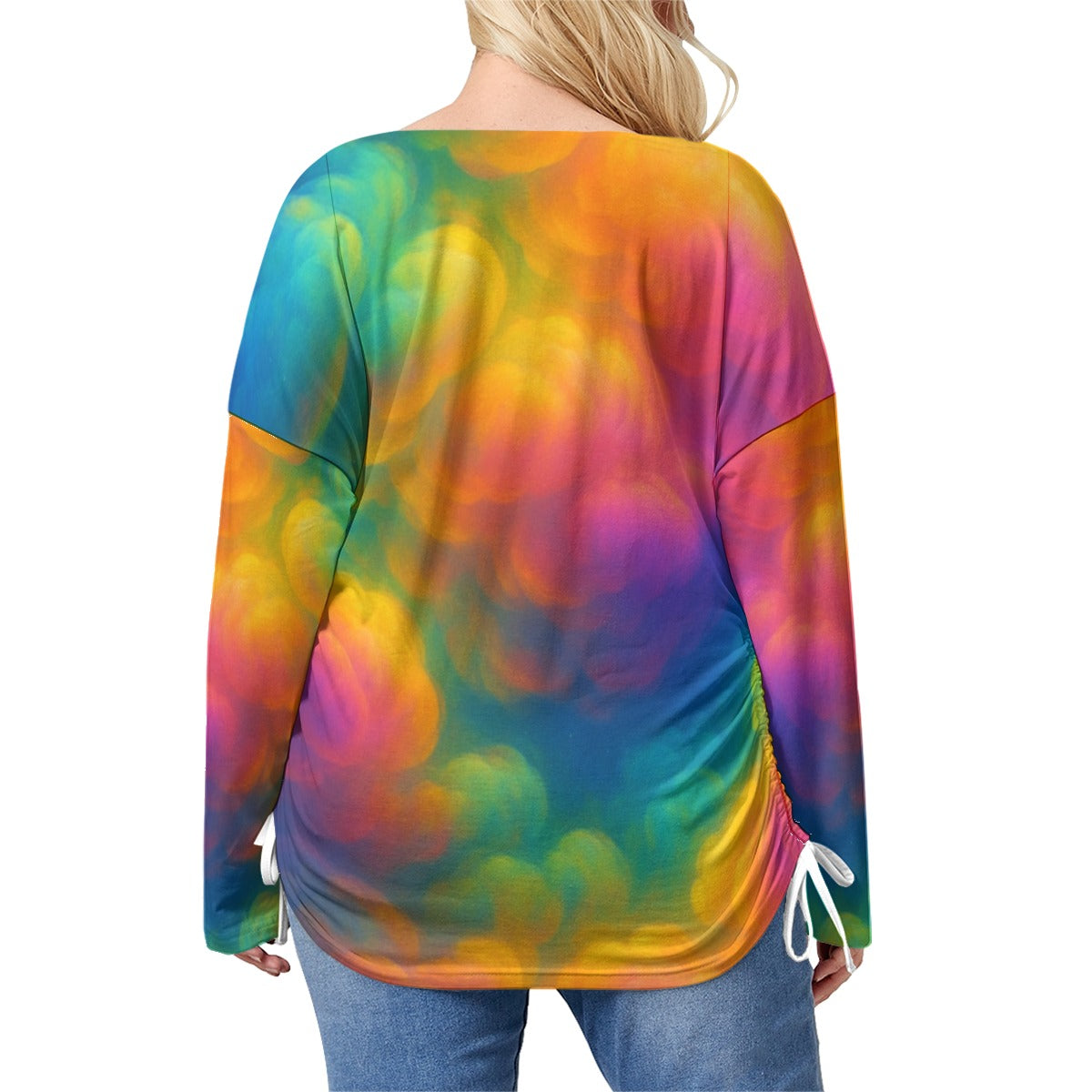 Unisex Women’s V-neck T-shirt With Side Drawstring(Plus Size)