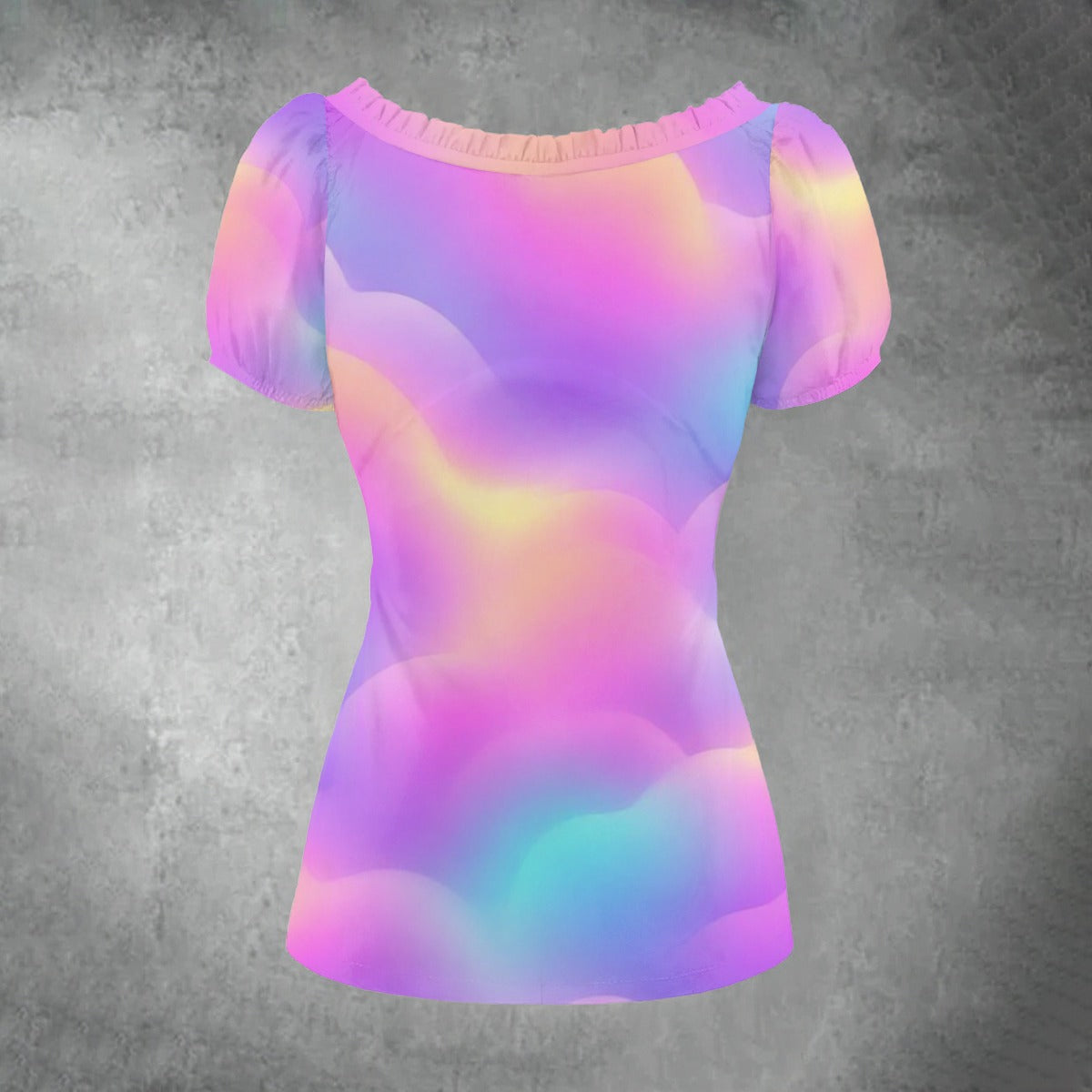 All-over print Women's Puff Sleeve Pleated Shirt