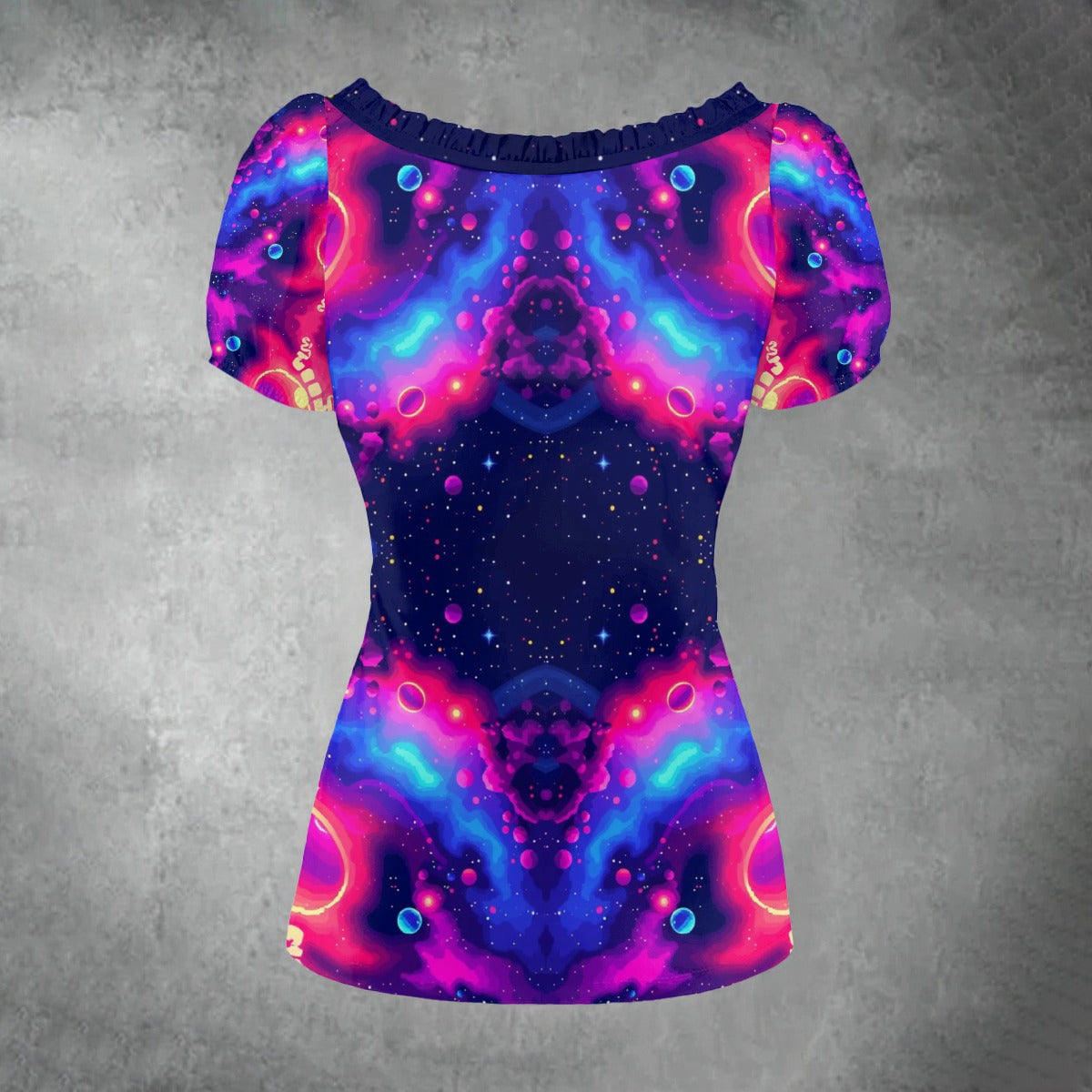 All-over print Women's Puff Sleeve Pleated Shirt