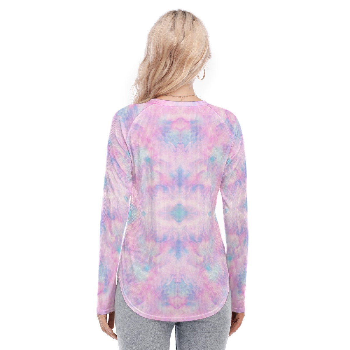 Women's Raglan Sleeves U-Shaped Hem Long Sleeves Blouse