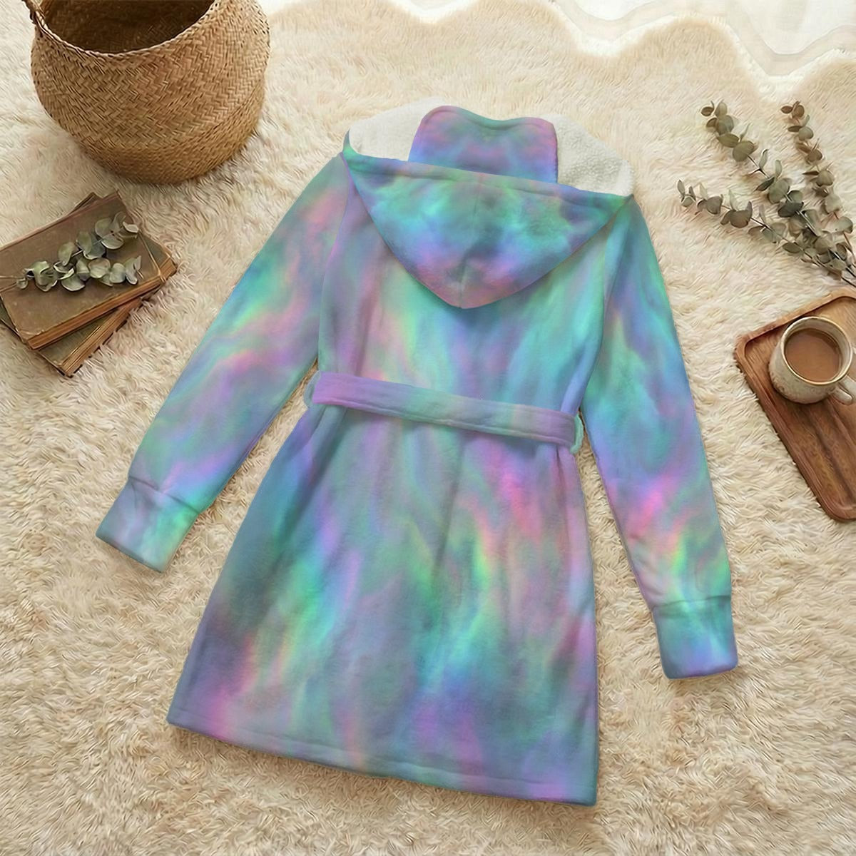 Unisex Flannel Hooded Robe With Eye Mask