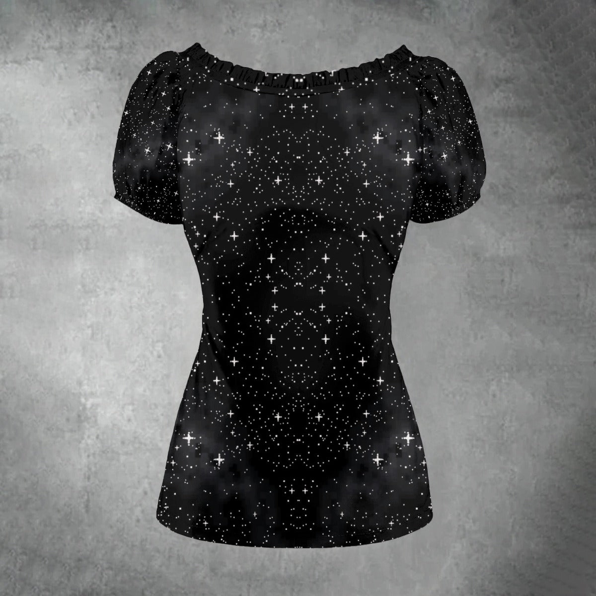 All-over print Women's Puff Sleeve Pleated Shirt