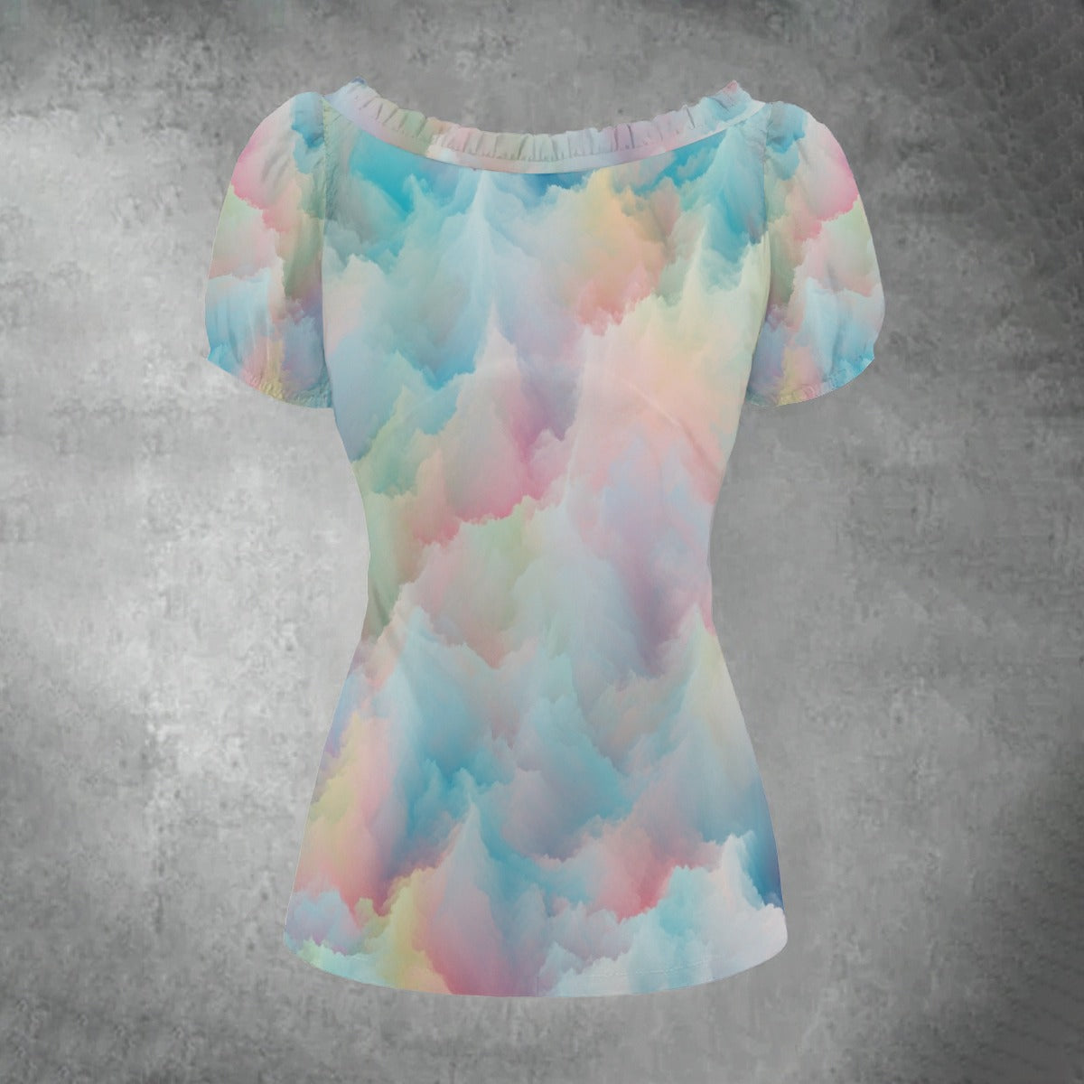 All-over print Women's Puff Sleeve Pleated Shirt