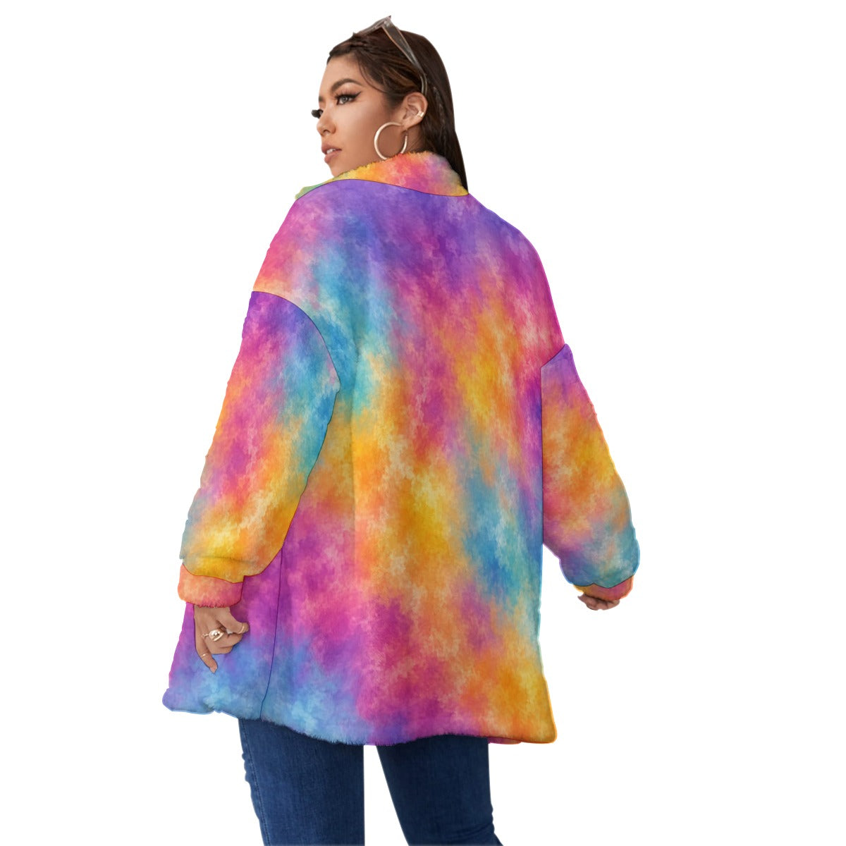 Unisex Borg Fleece Stand-up Collar Coat With Zipper Closure(Plus Size) by O’Nimbus – view 4