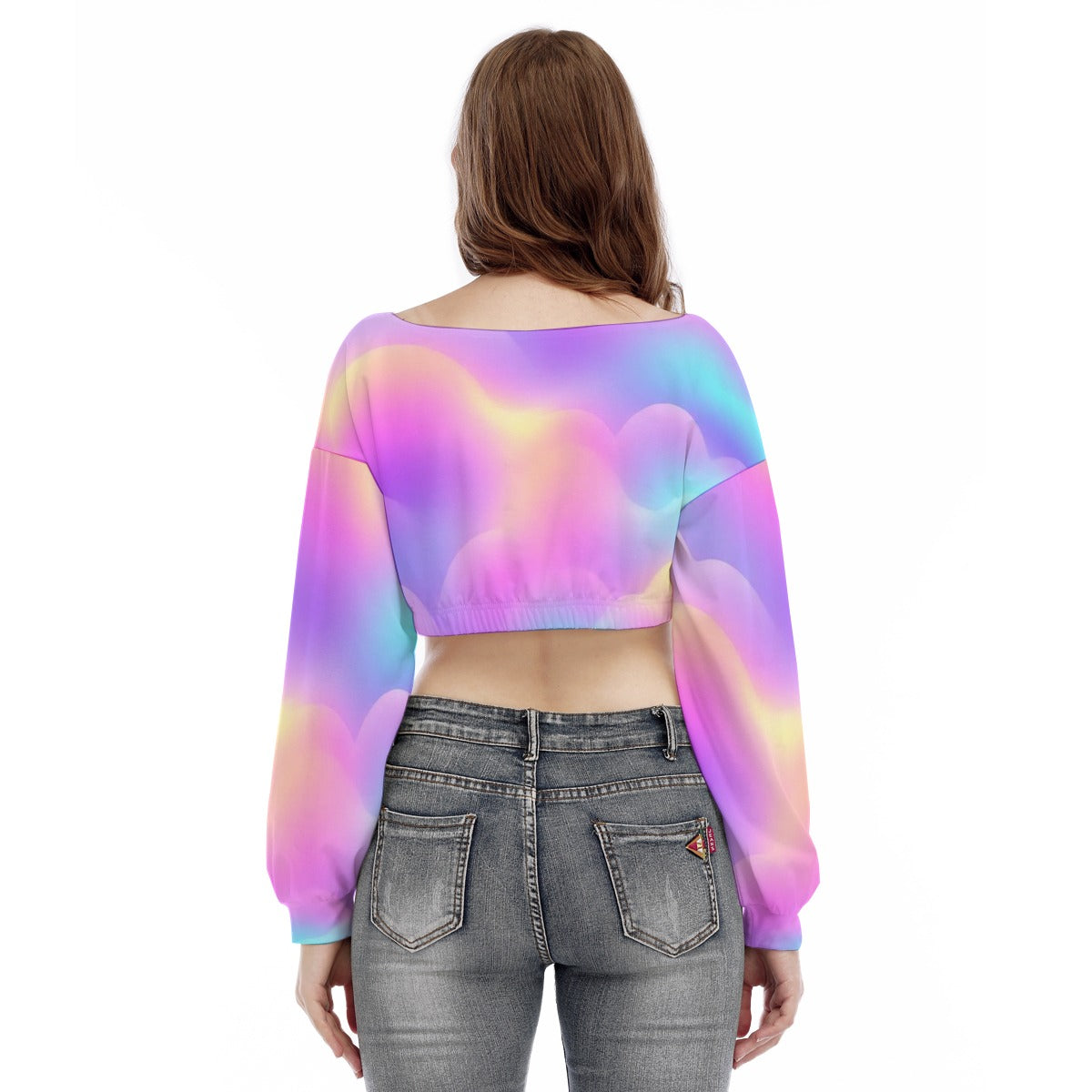 Women's V-neck Long Sleeve Cropped Sweatshirt