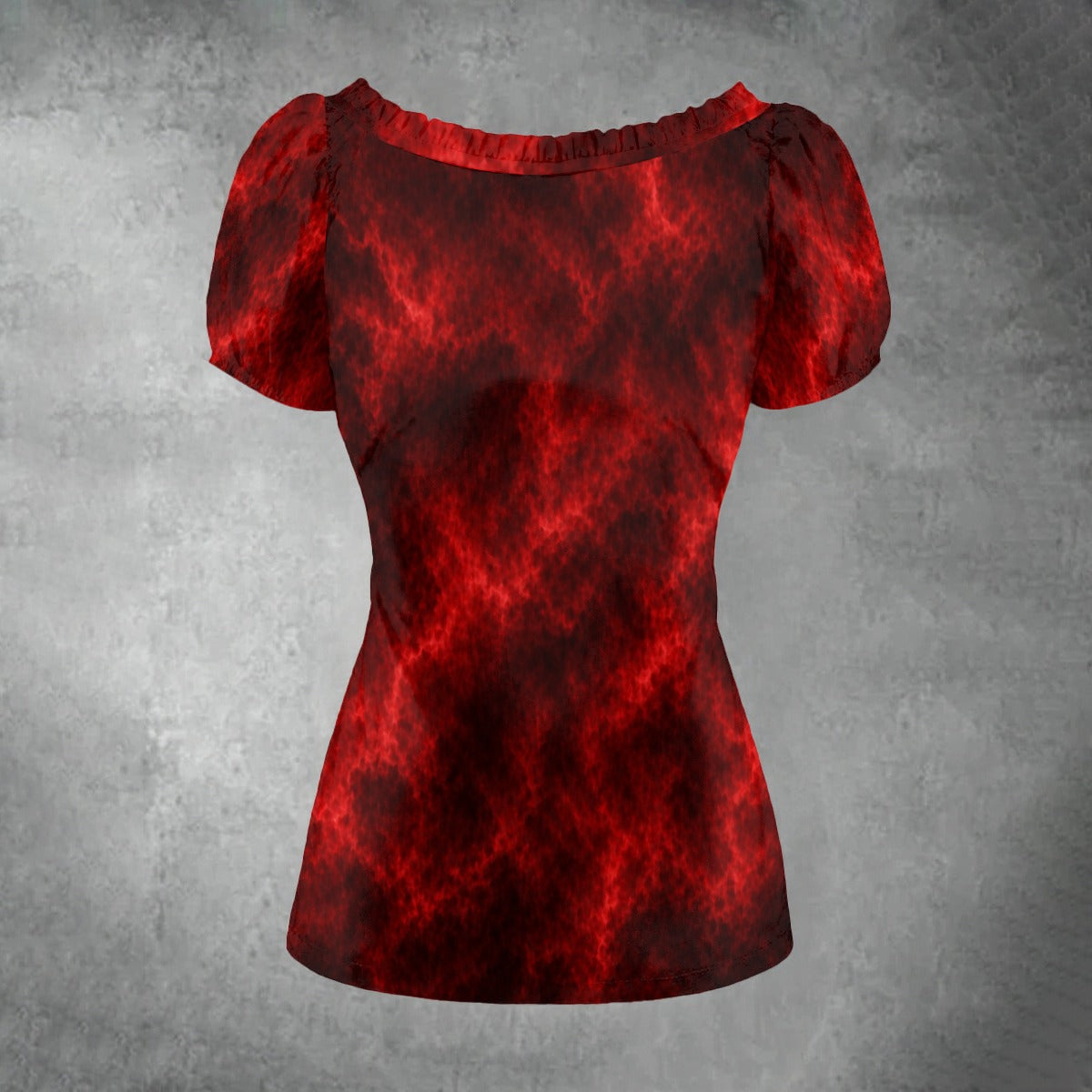 All-over print Women's Puff Sleeve Pleated Shirt