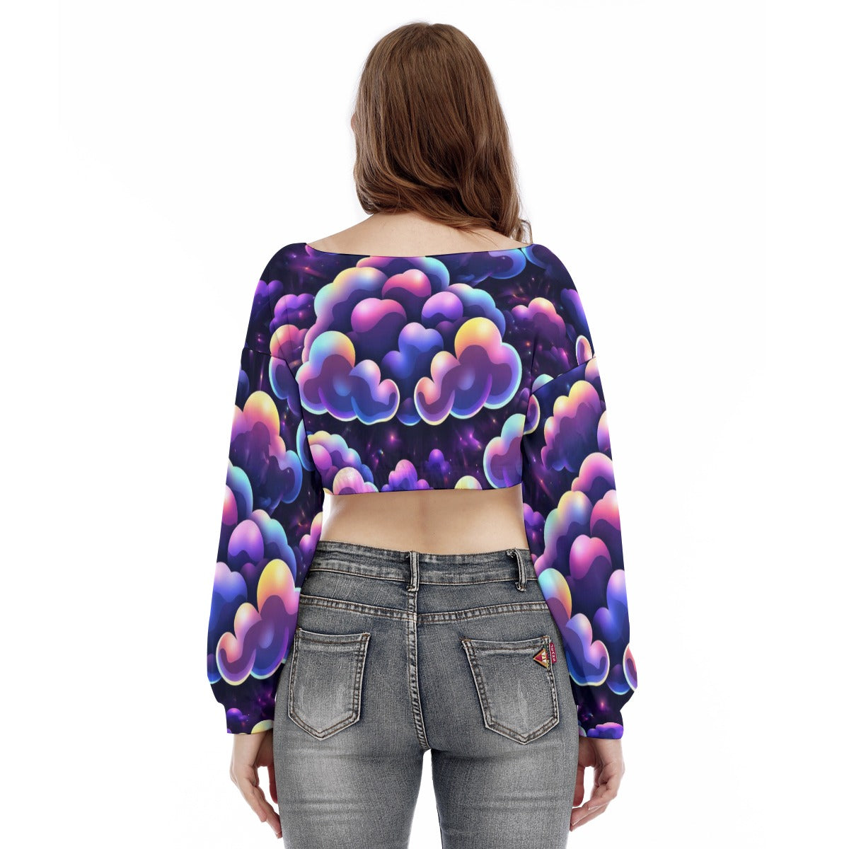 Women's V-neck Long Sleeve Cropped Sweatshirt