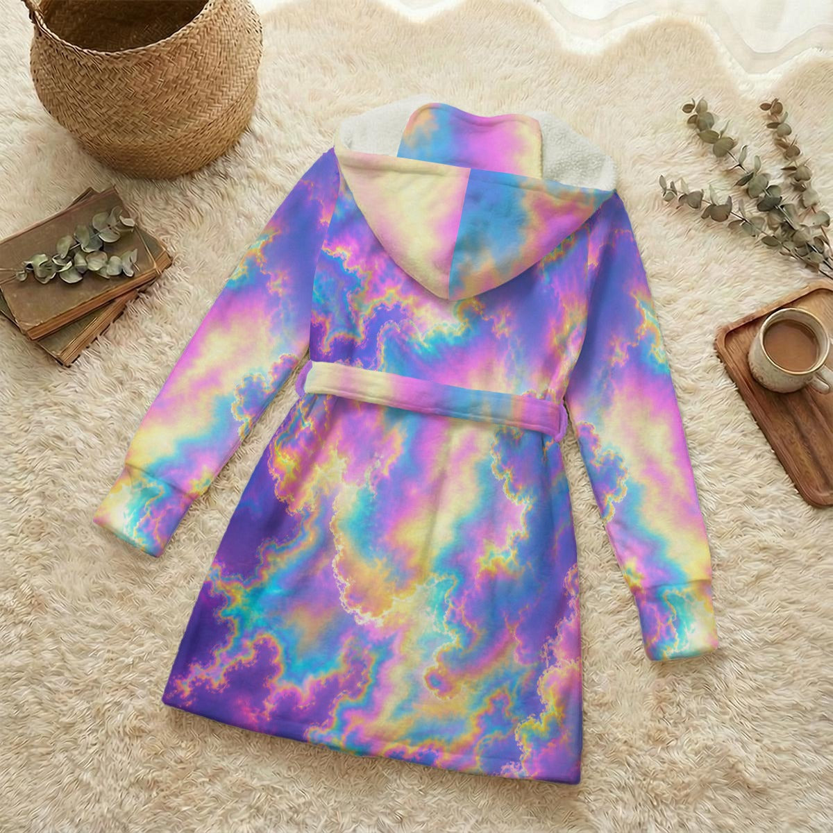 Unisex Flannel Hooded Robe With Eye Mask