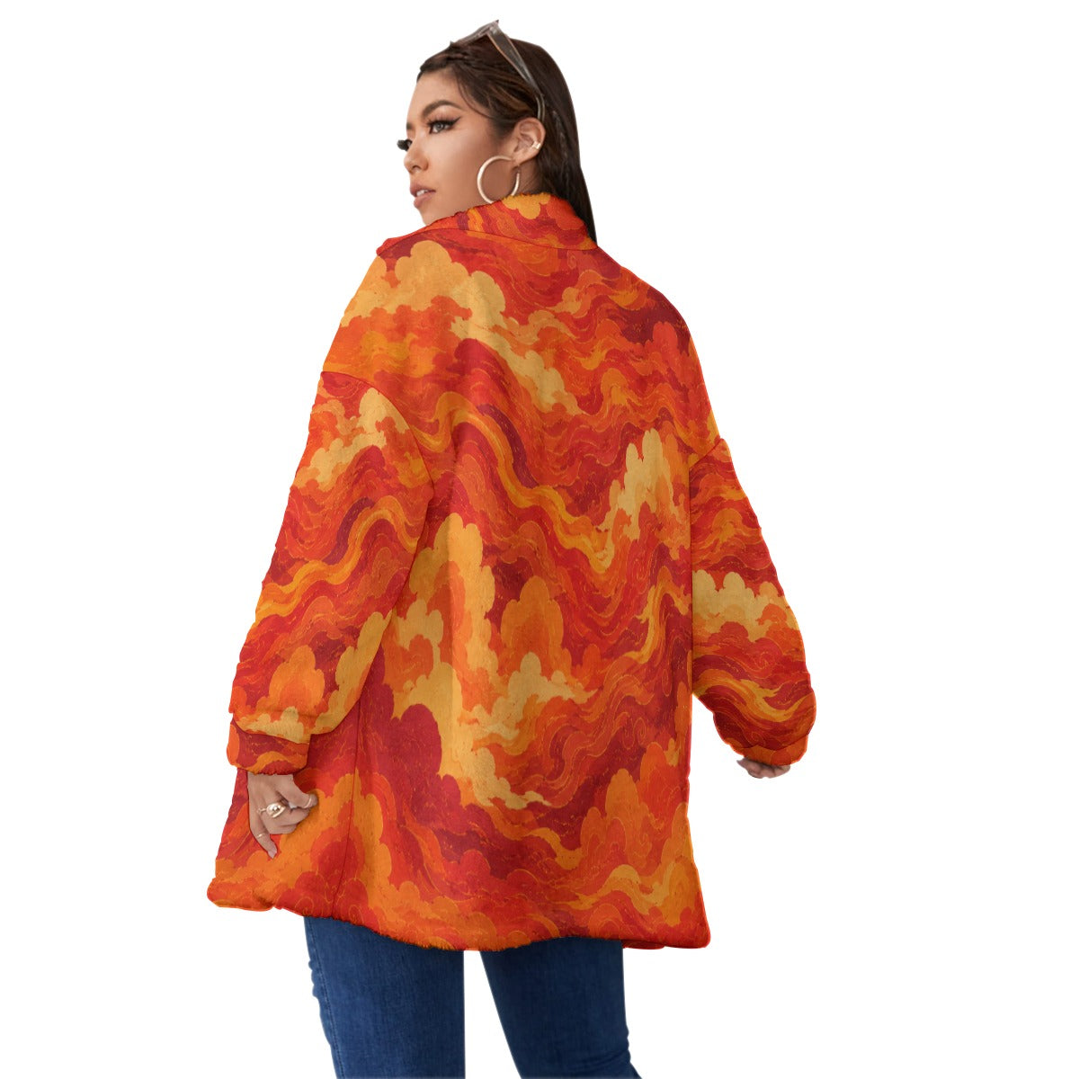 Unisex Borg Fleece Stand-up Collar Coat With Zipper Closure(Plus Size)