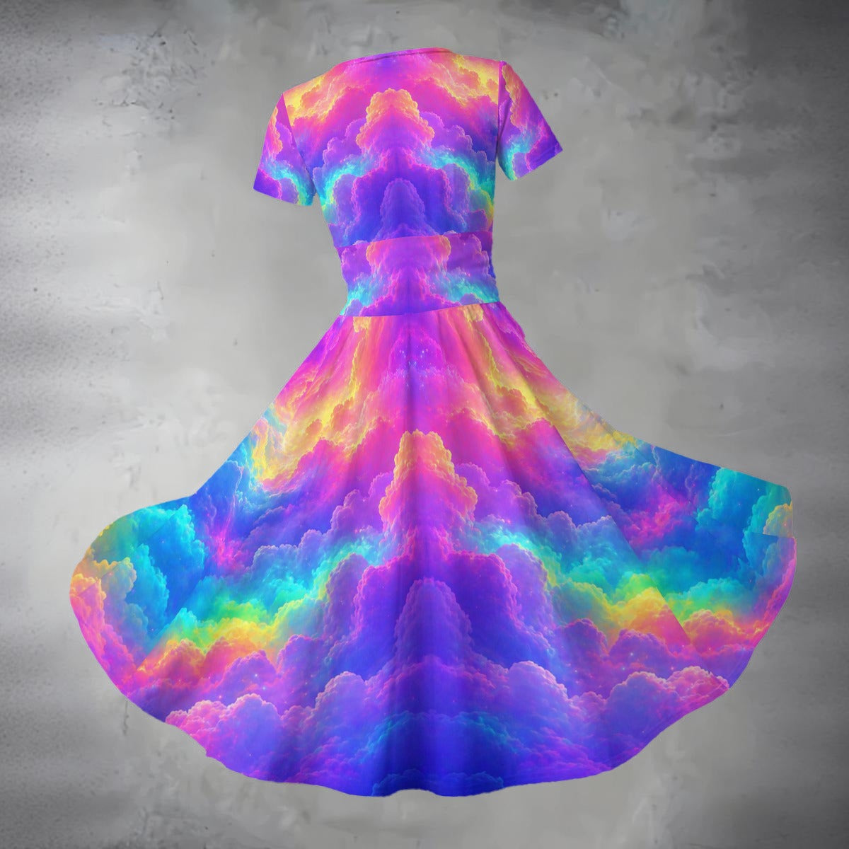 All-over Print Women's Short Sleeve V Neck Midi Dress