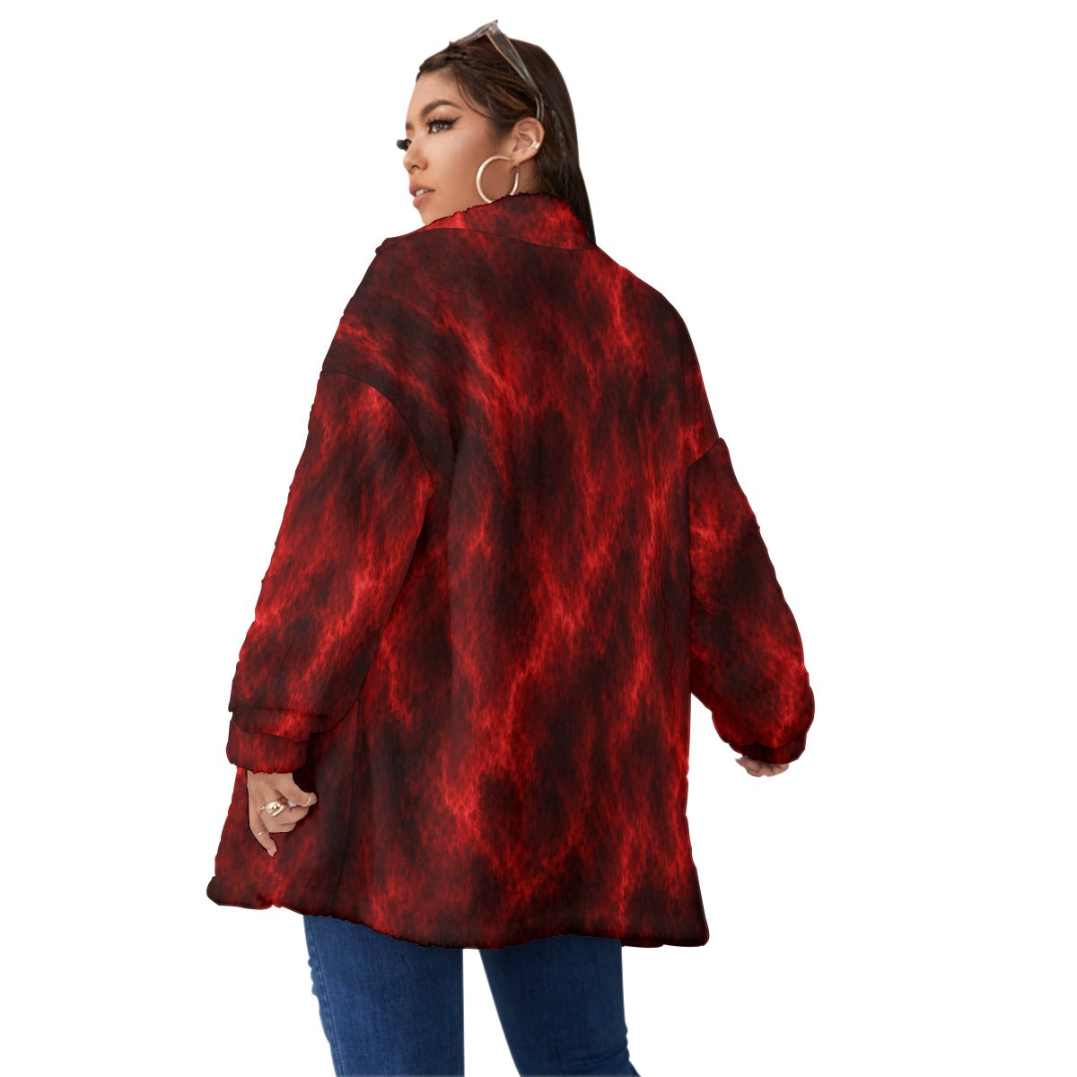 Unisex Borg Fleece Stand-up Collar Coat With Zipper Closure(Plus Size)