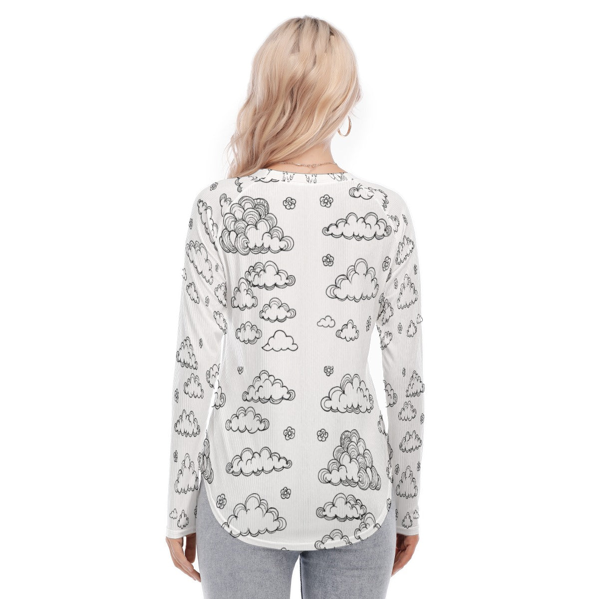 Women's Raglan Sleeves U-Shaped Hem Long Sleeves Blouse