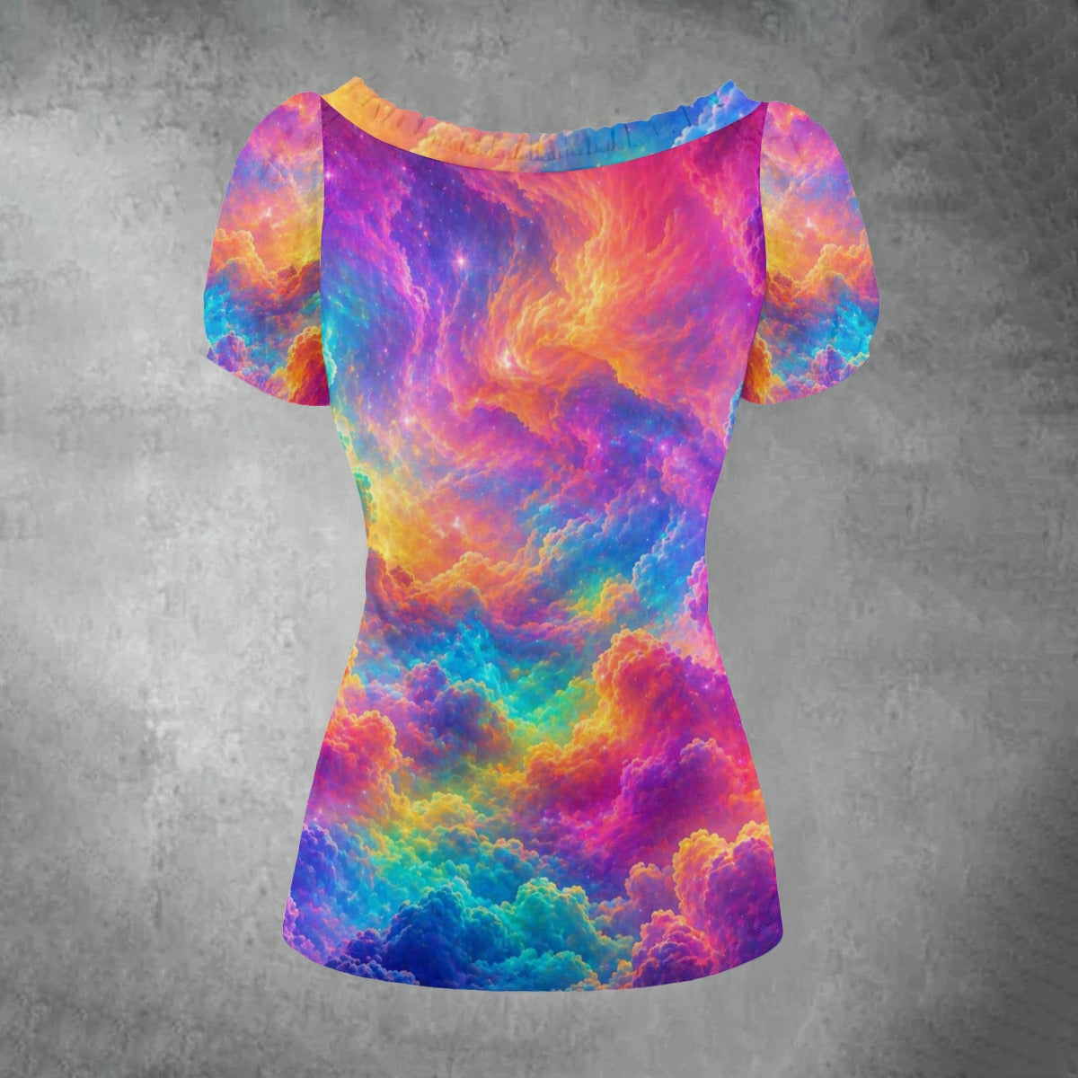 All-over print Women's Puff Sleeve Pleated Shirt
