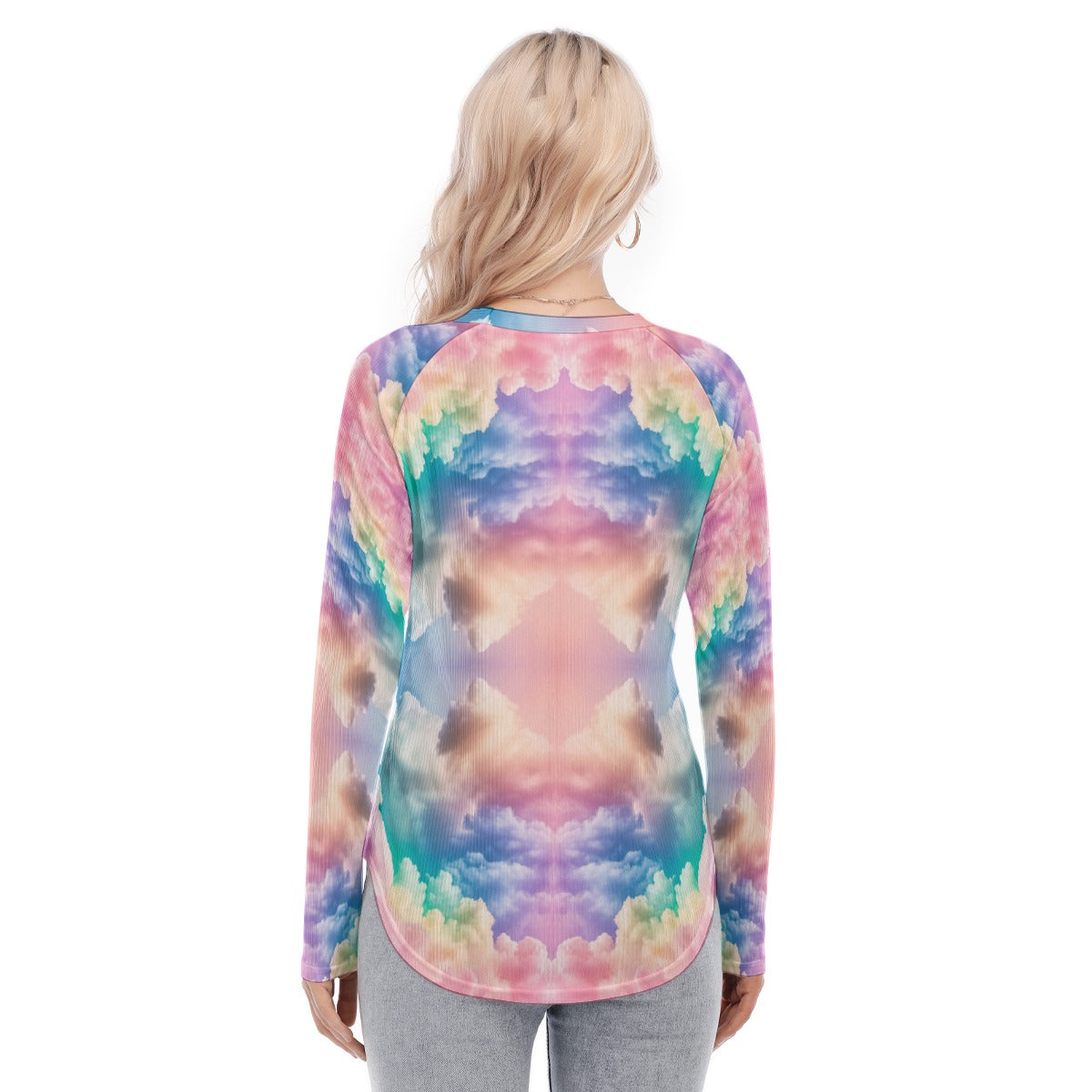 Women's Raglan Sleeves U-Shaped Hem Long Sleeves Blouse