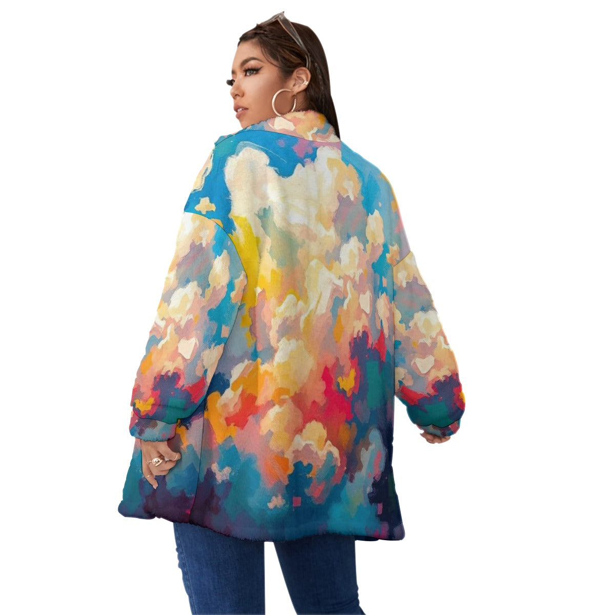 Unisex Borg Fleece Stand-up Collar Coat With Zipper Closure(Plus Size)