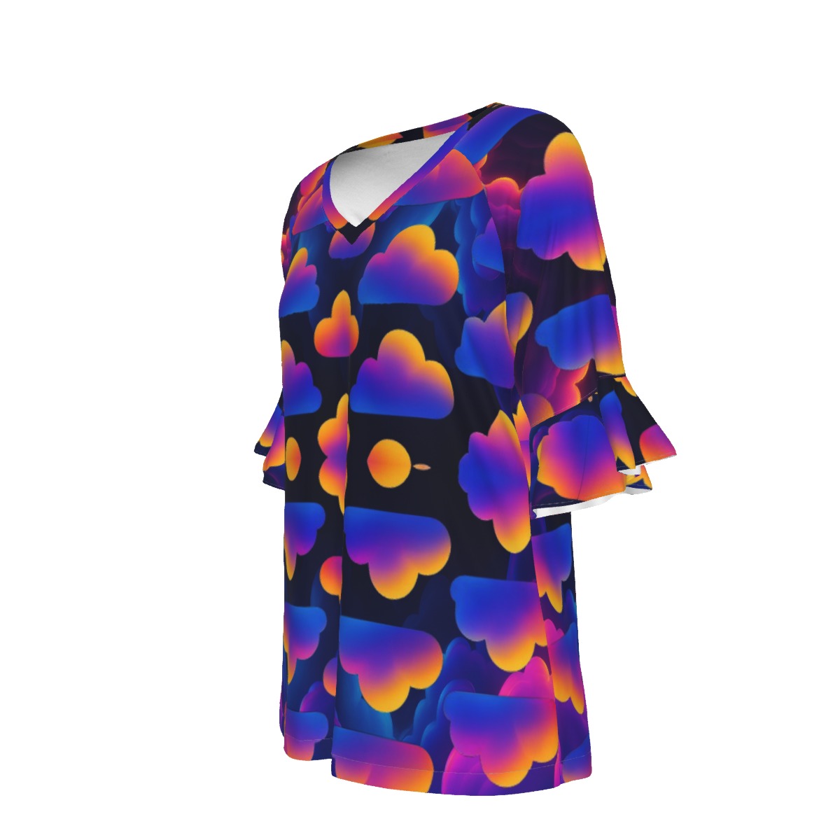 V-neck Women's T-shirt With Bell Sleeve