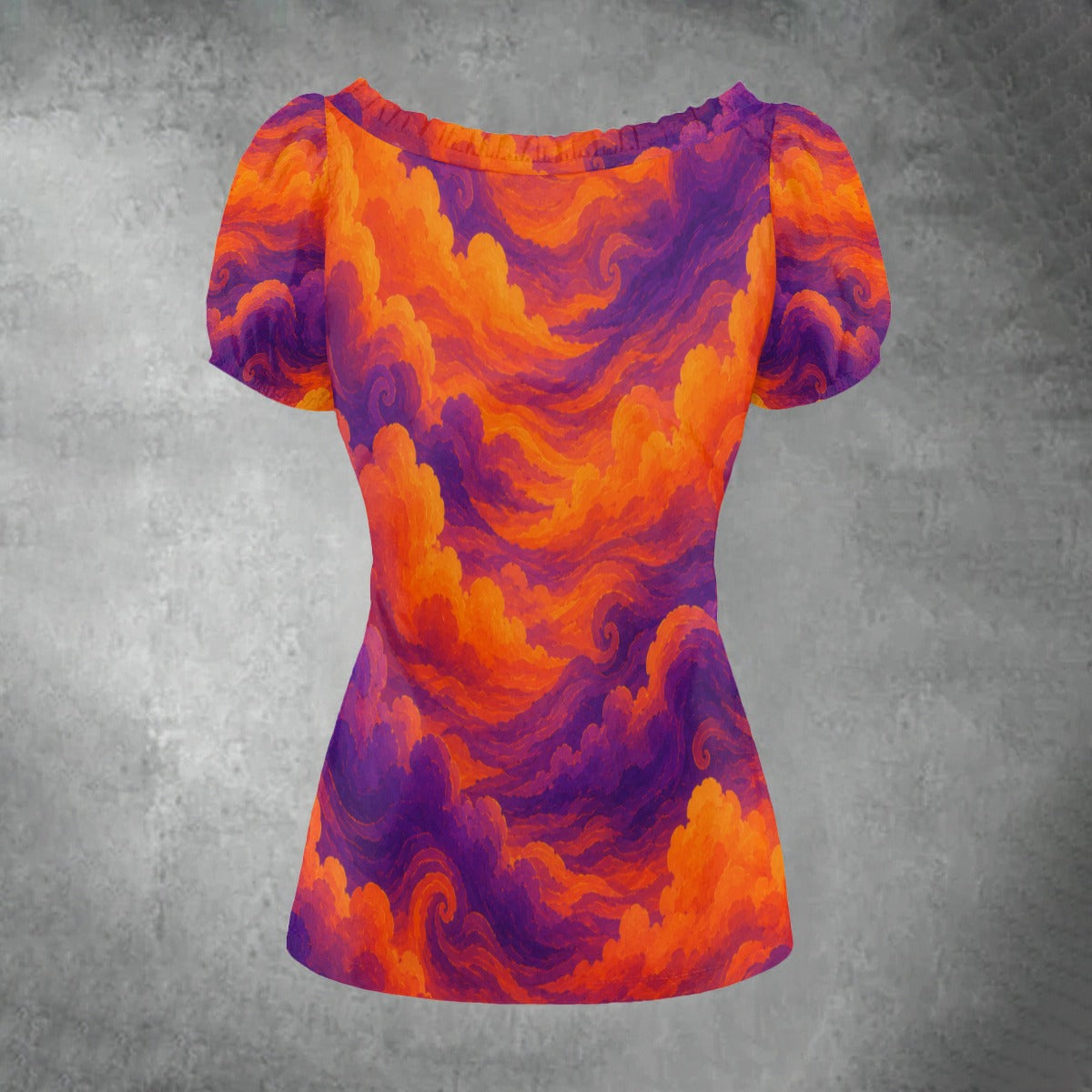 All-over print Women's Puff Sleeve Pleated Shirt