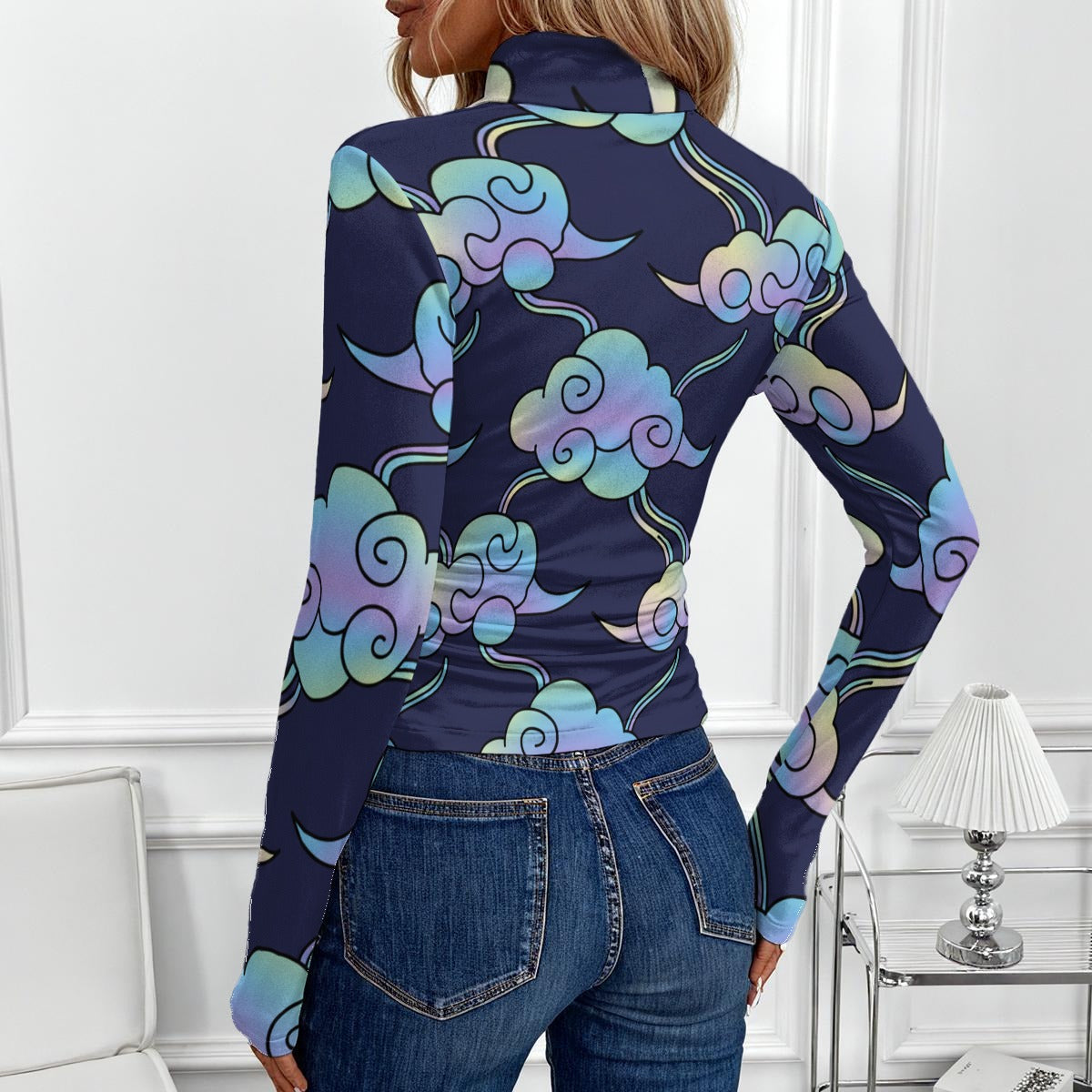 Women's Women's High-Neck Top With Long Sleeve