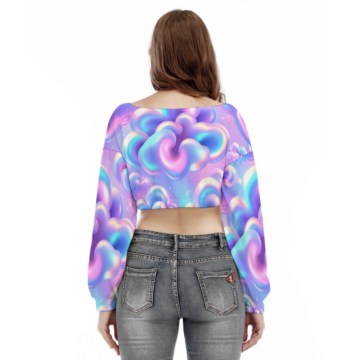 Women's V-neck Long Sleeve Cropped Sweatshirt