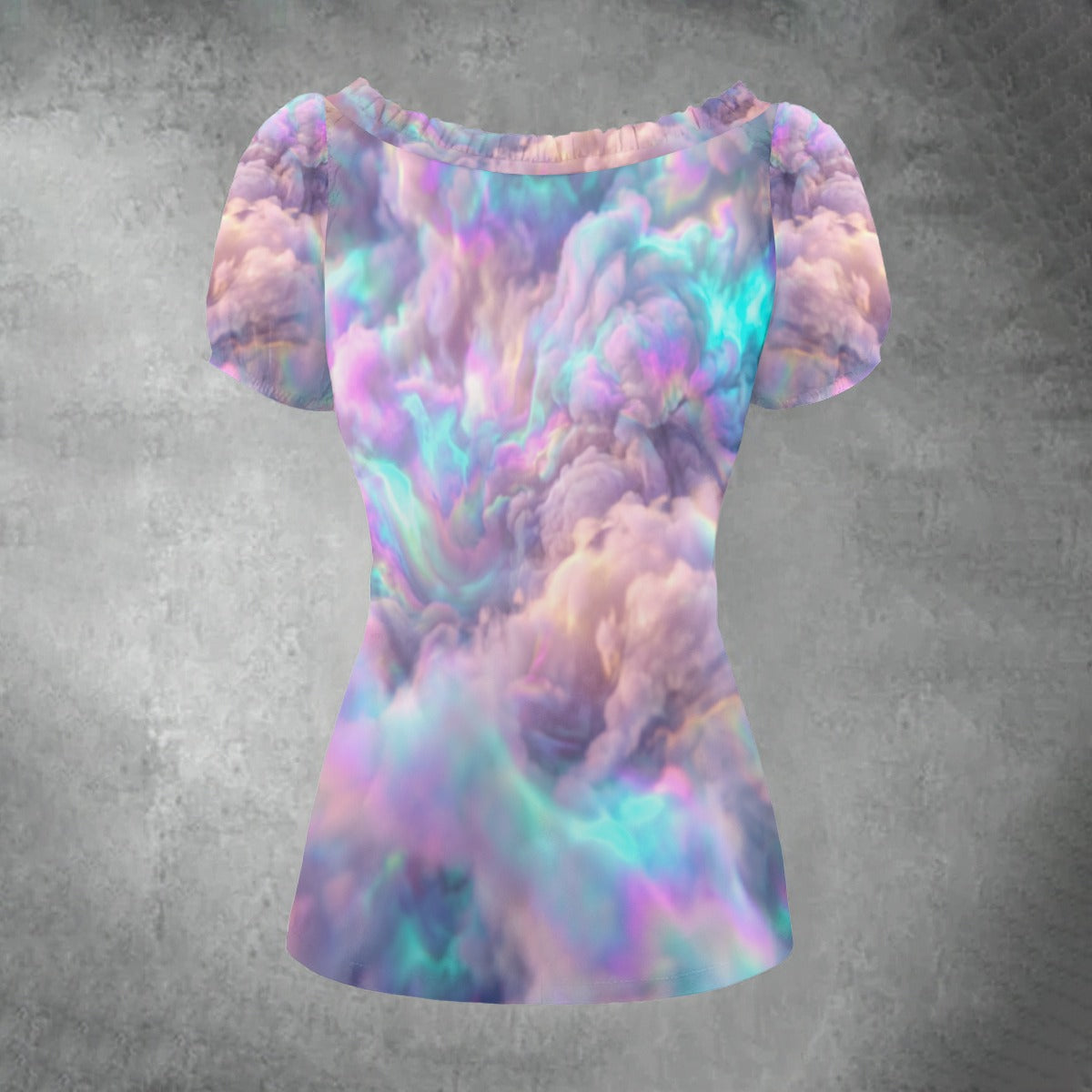 All-over print Women's Puff Sleeve Pleated Shirt