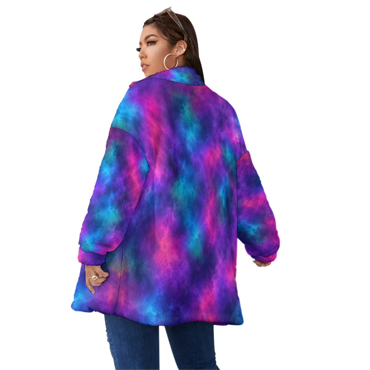 Unisex Borg-Fleece Stand-Up Collar Zip Coat — Plus Size - view 4