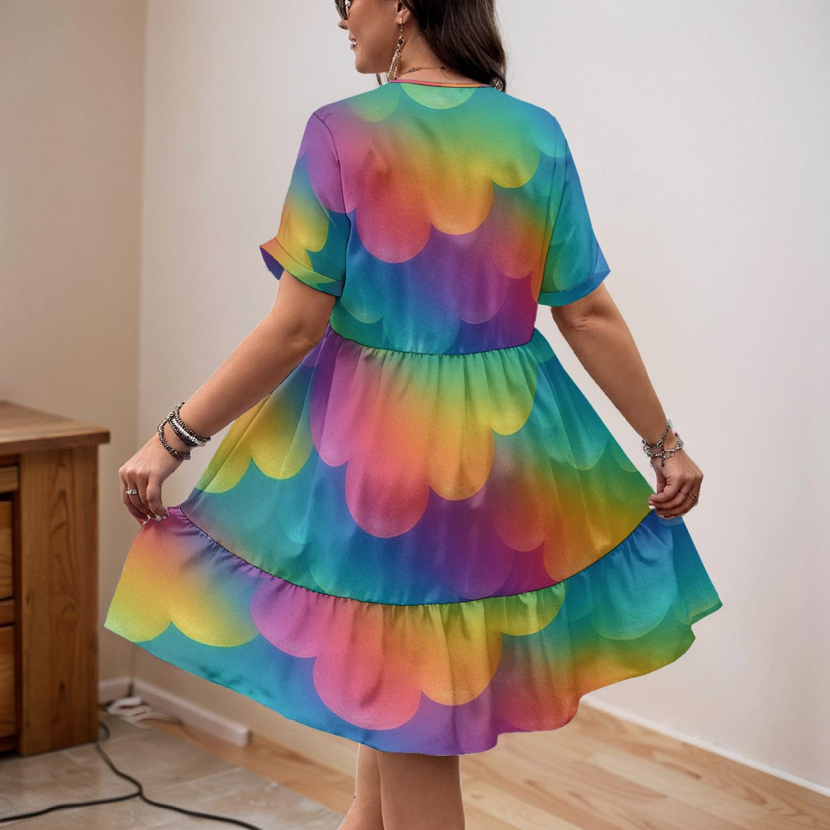 Unisex Women’s Floral V-Neck Short Sleeve Dress