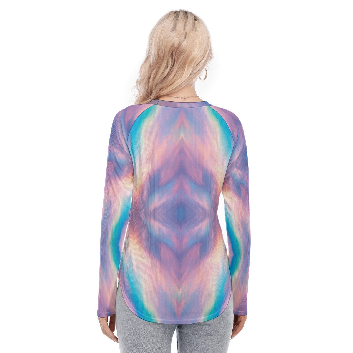 Women's Raglan Sleeves U-Shaped Hem Long Sleeves Blouse