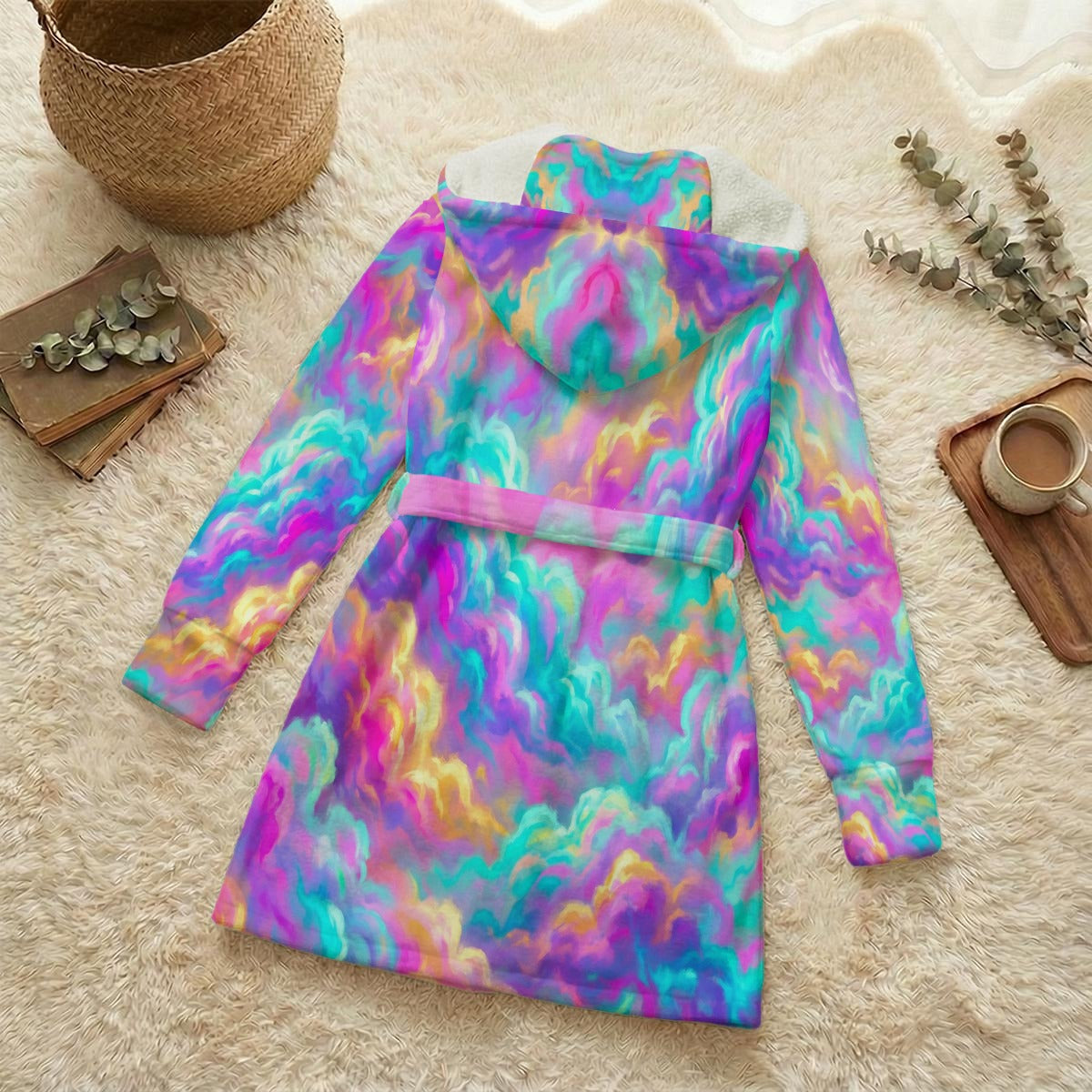 Unisex Flannel Hooded Robe With Eye Mask
