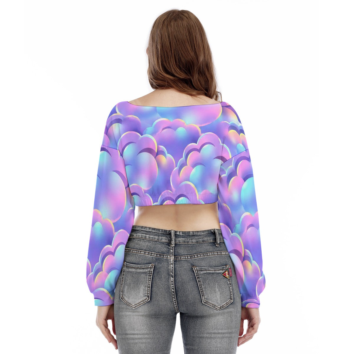 Women's V-neck Long Sleeve Cropped Sweatshirt