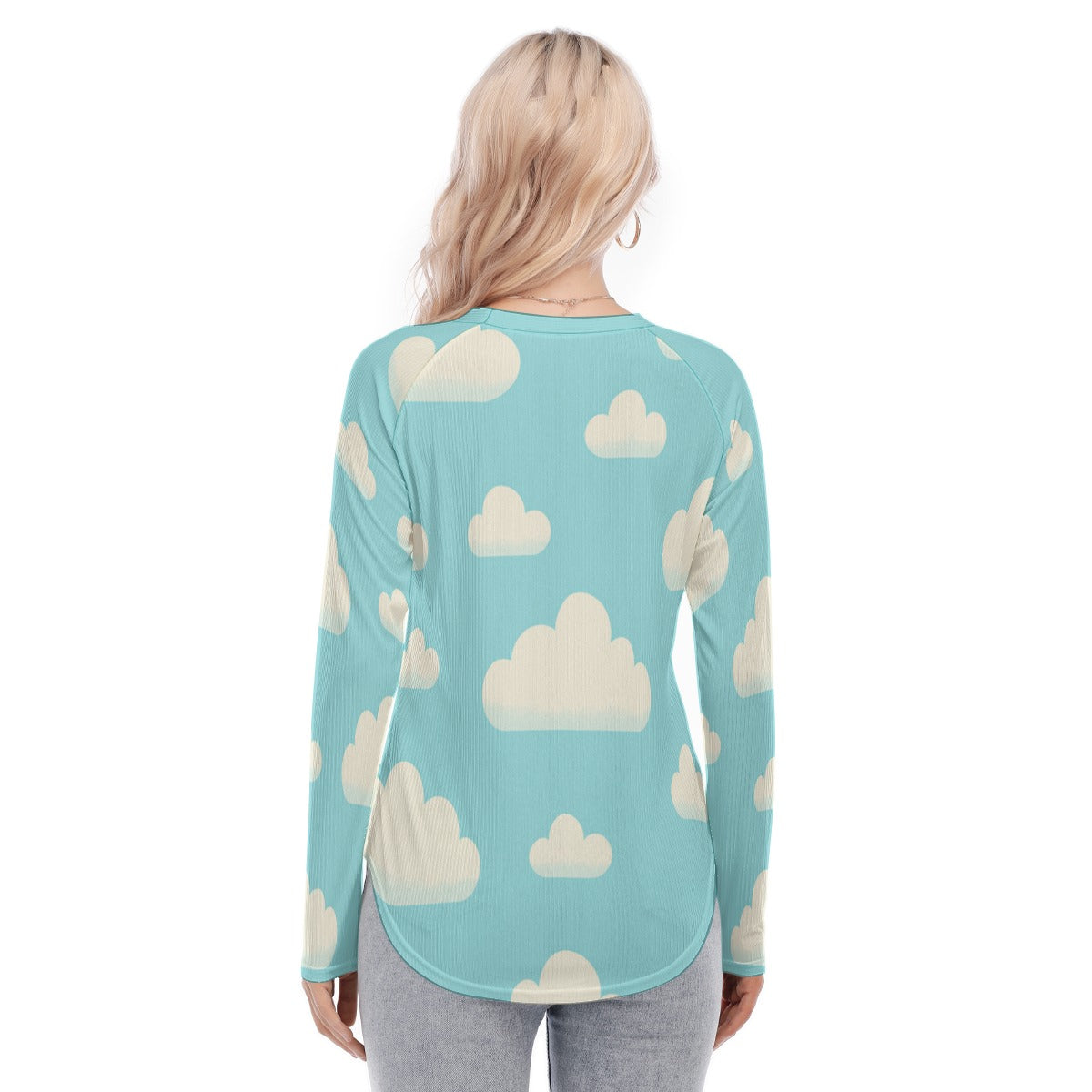 Women's Raglan Sleeves U-Shaped Hem Long Sleeves Blouse