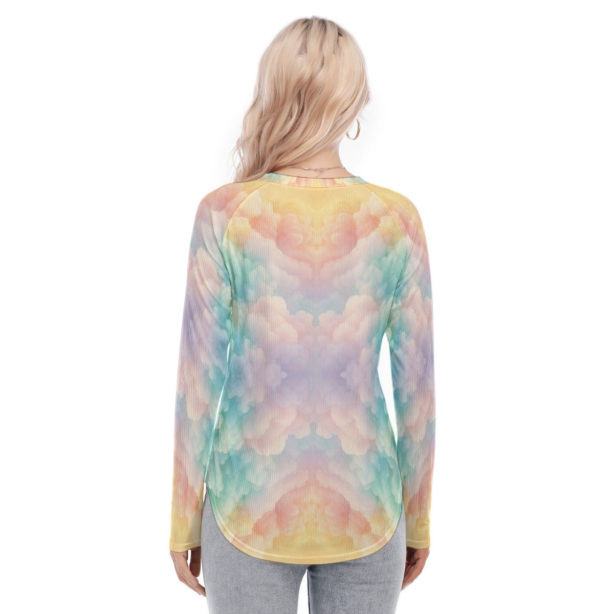 Women's Raglan Sleeves U-Shaped Hem Long Sleeves Blouse