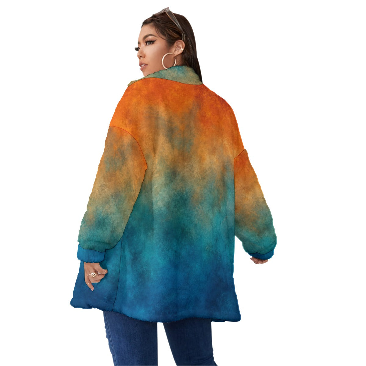Unisex Borg Fleece Stand-up Collar Coat With Zipper Closure(Plus Size) by O’Nimbus – view 4