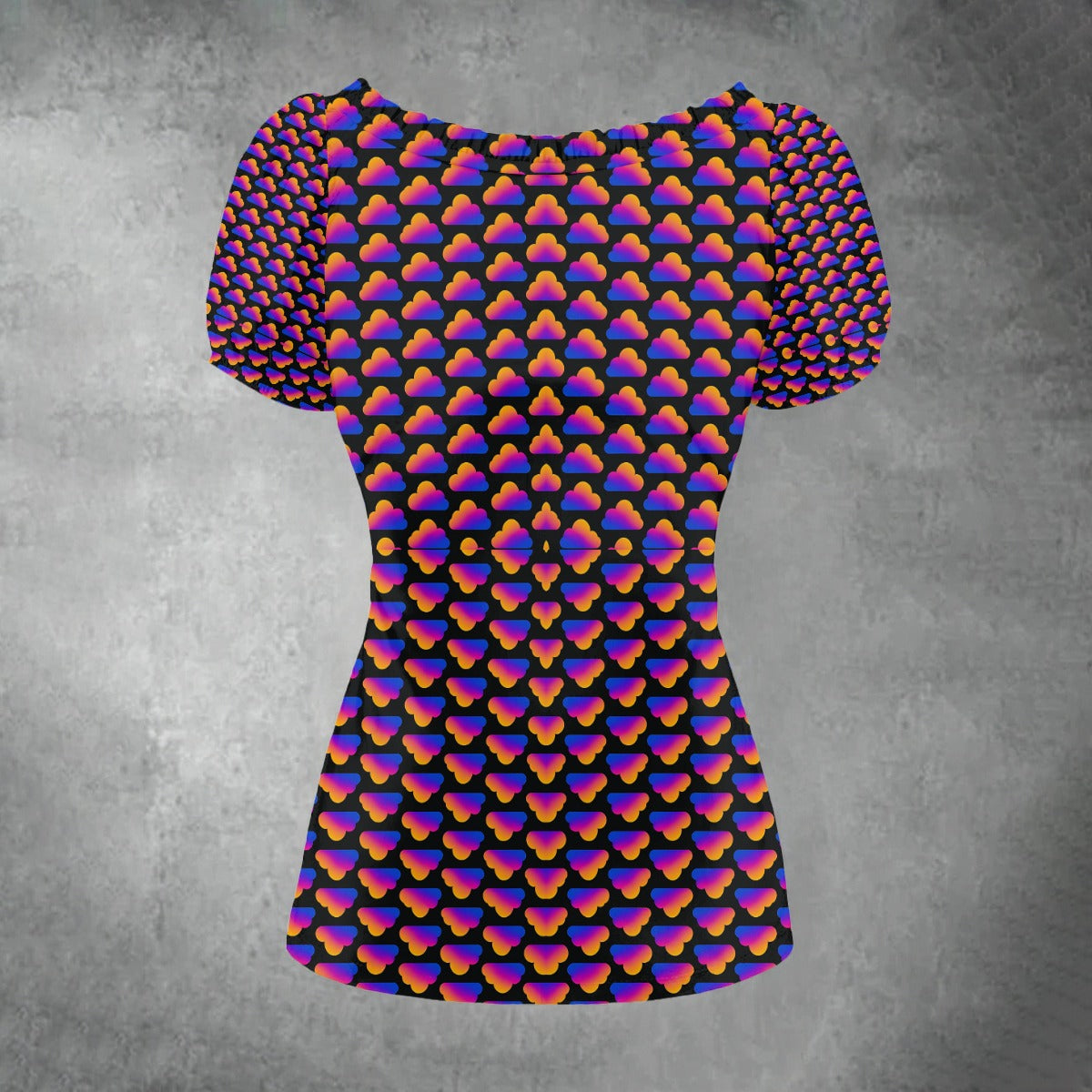 All-over print Women's Puff Sleeve Pleated Shirt