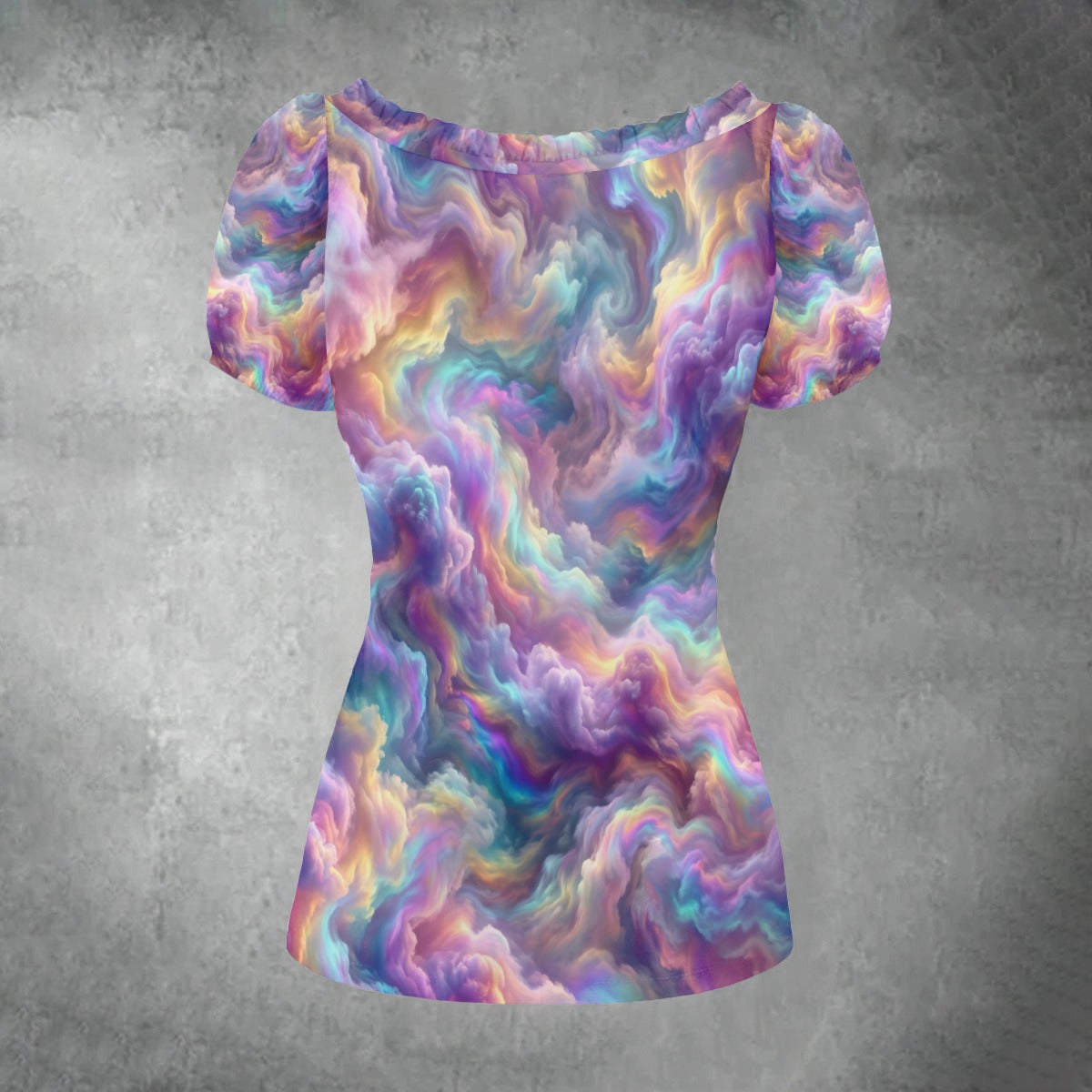 All-over print Women's Puff Sleeve Pleated Shirt