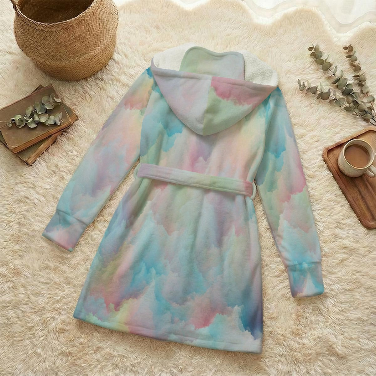 Unisex Flannel Hooded Robe With Eye Mask