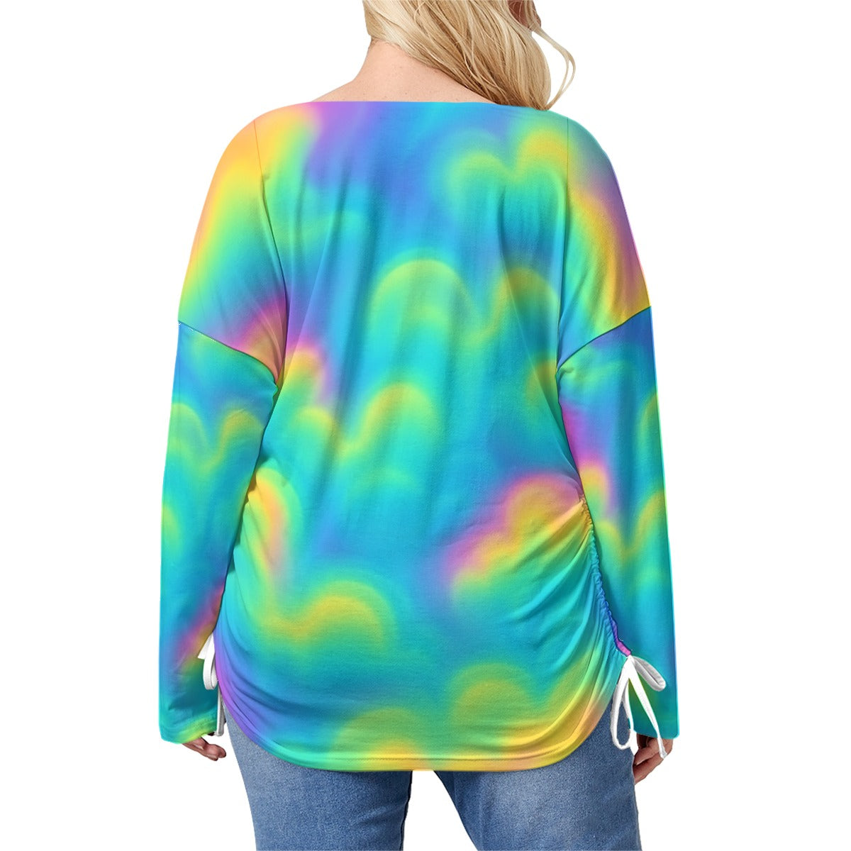 Unisex Women’s V-neck T-shirt With Side Drawstring(Plus Size)