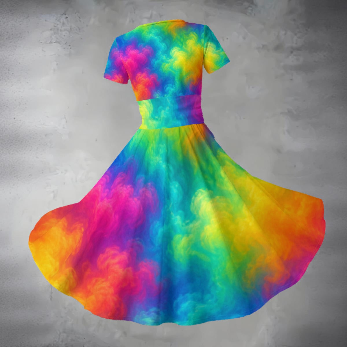 All-over Print Women's Short Sleeve V Neck Midi Dress
