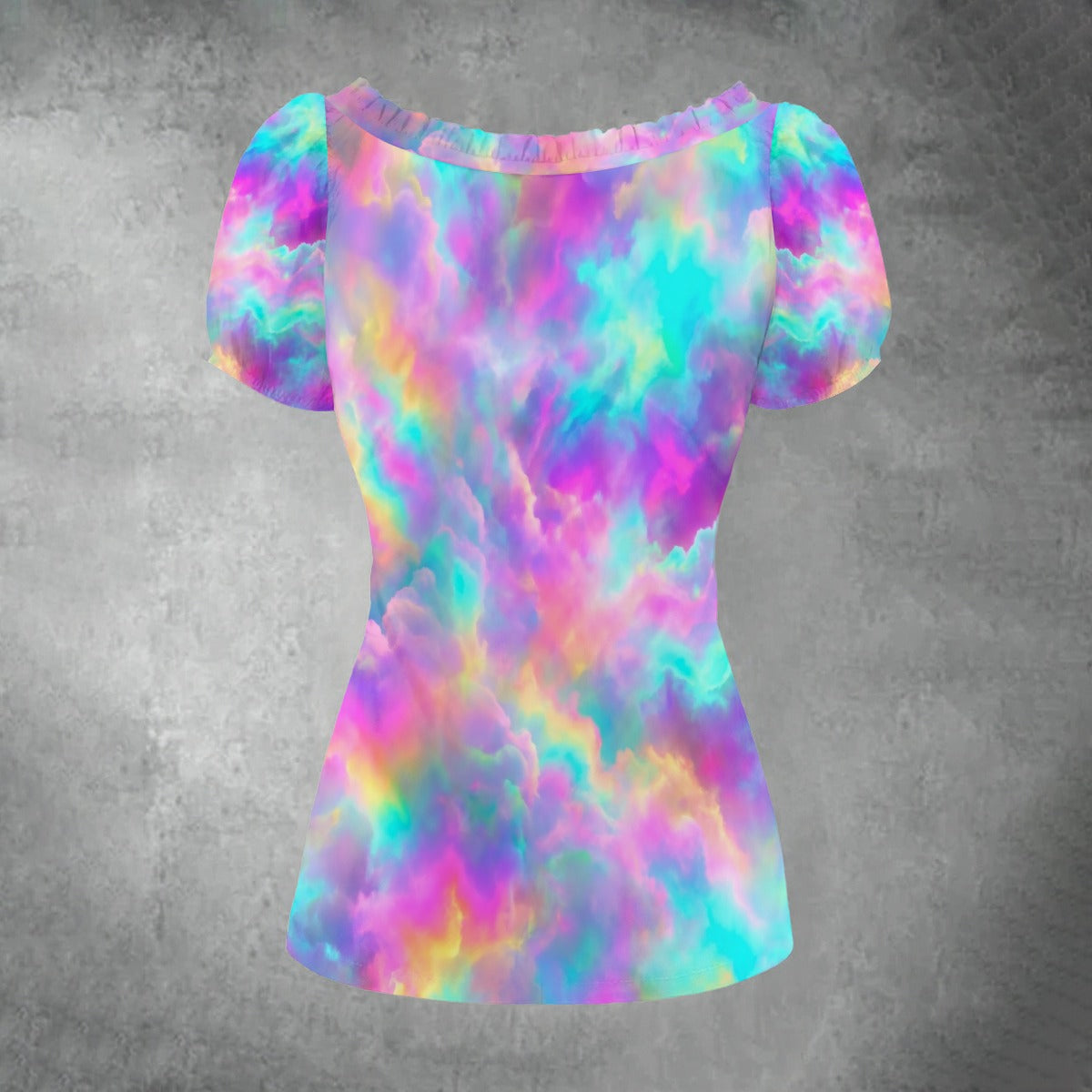 All-over print Women's Puff Sleeve Pleated Shirt