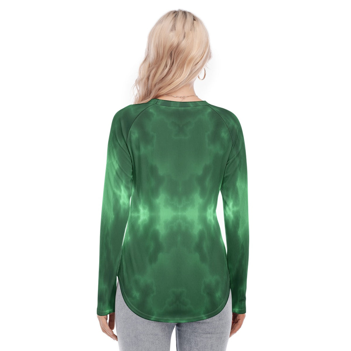 Women's Raglan Sleeves U-Shaped Hem Long Sleeves Blouse