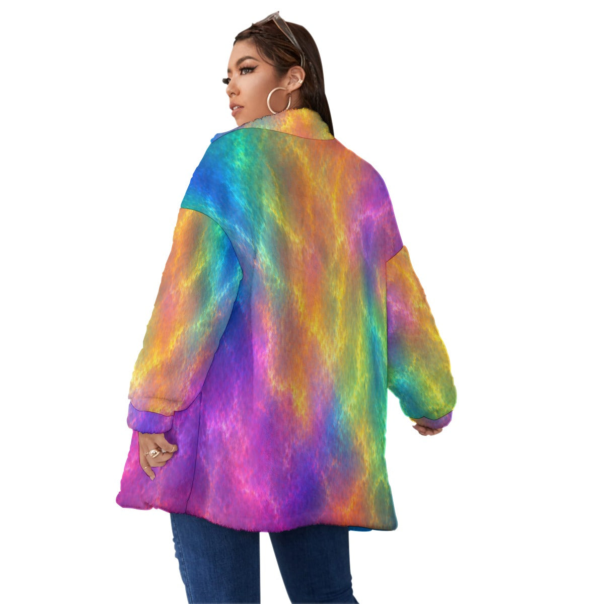 Unisex Borg Fleece Stand-up Collar Coat With Zipper Closure(Plus Size)