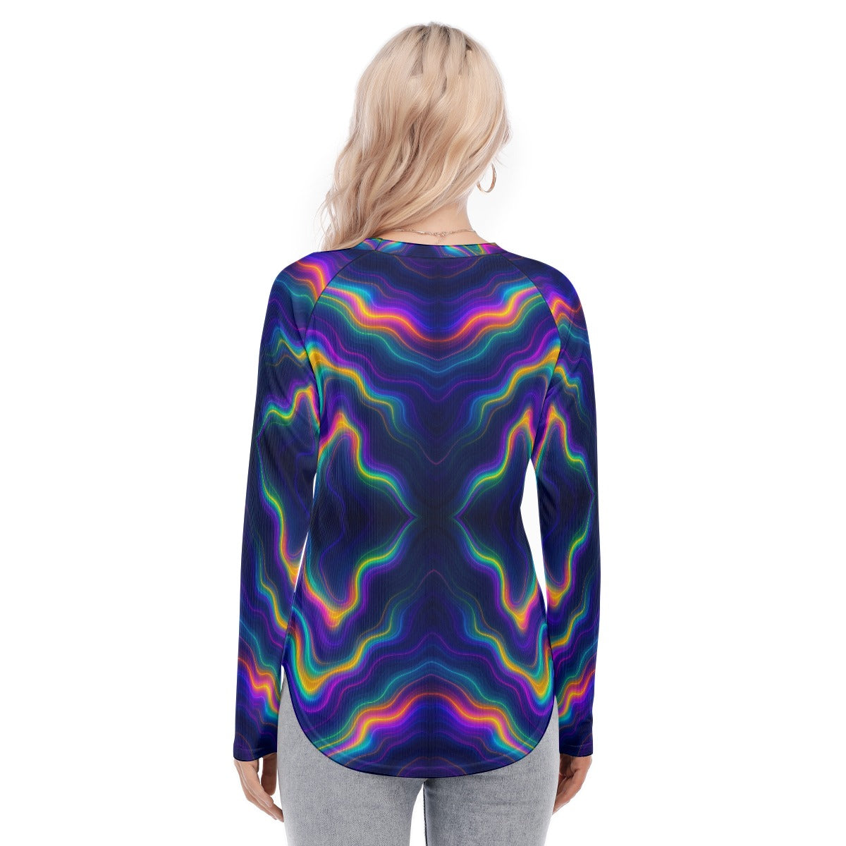 Women's Raglan Sleeves U-Shaped Hem Long Sleeves Blouse